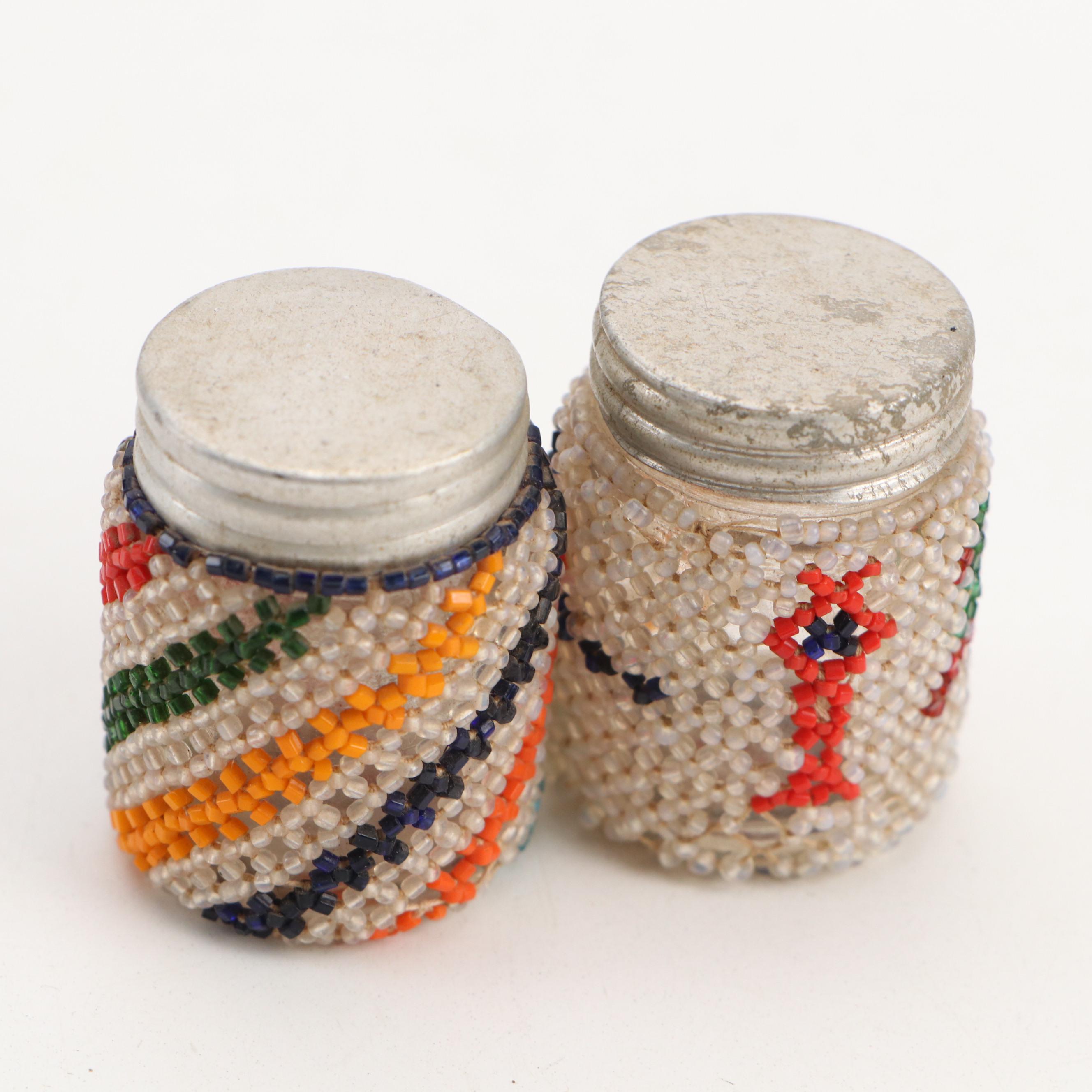 Folk Art Bead Covered Glass Jars