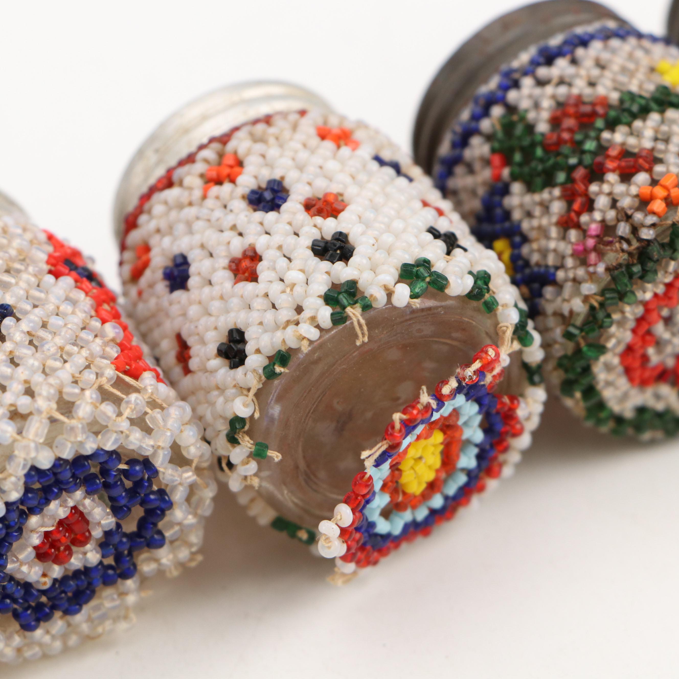 Folk Art Bead Covered Glass Jars