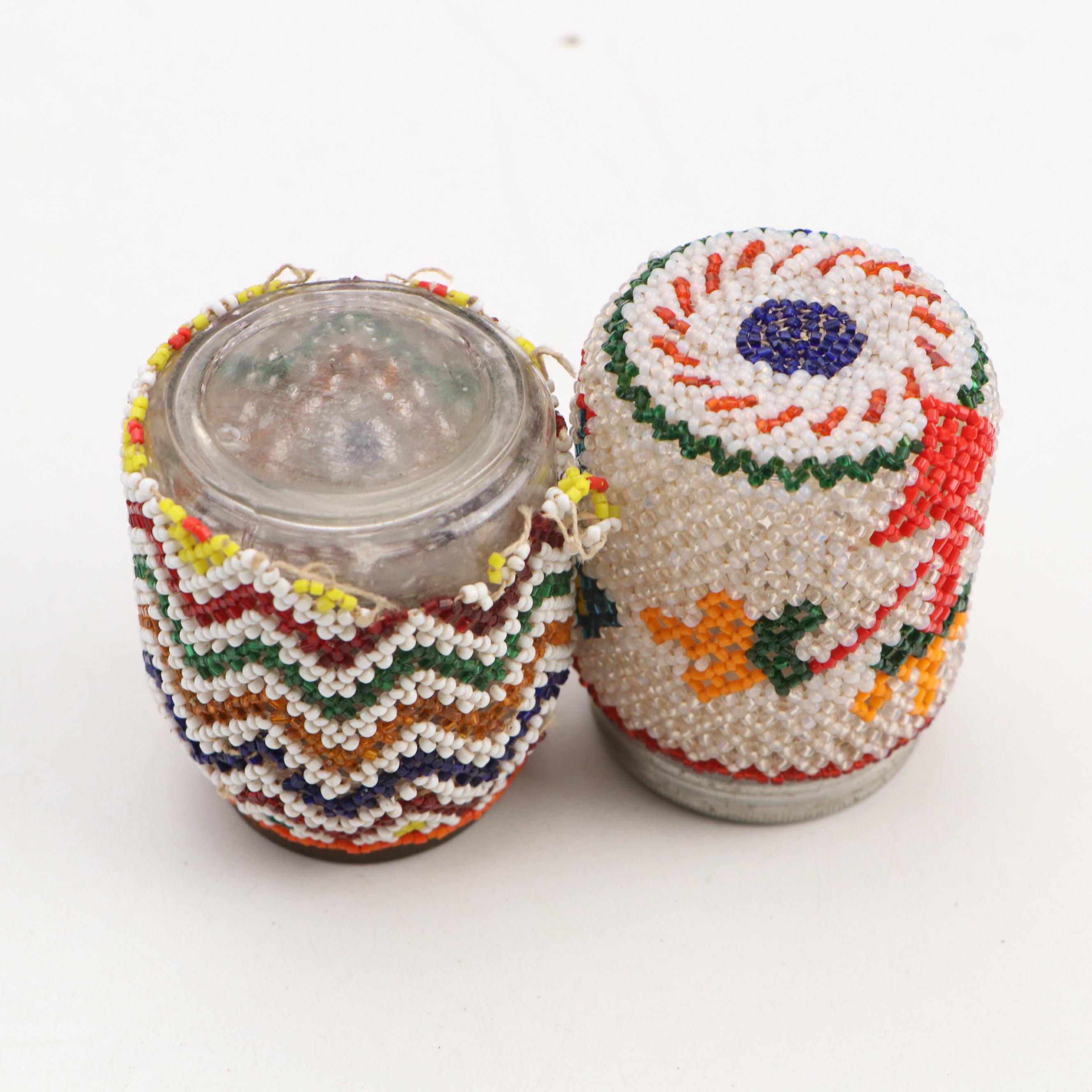 Folk Art Bead Covered Glass Jars