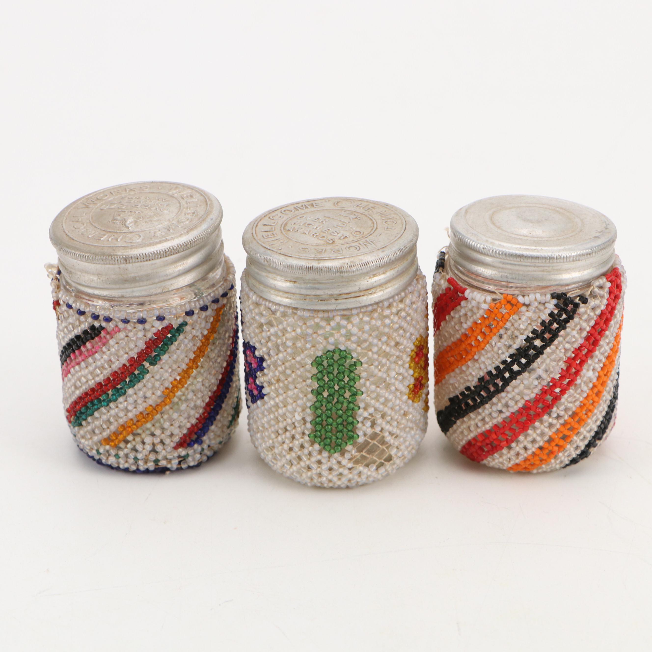 Folk Art Bead Covered Glass Jars