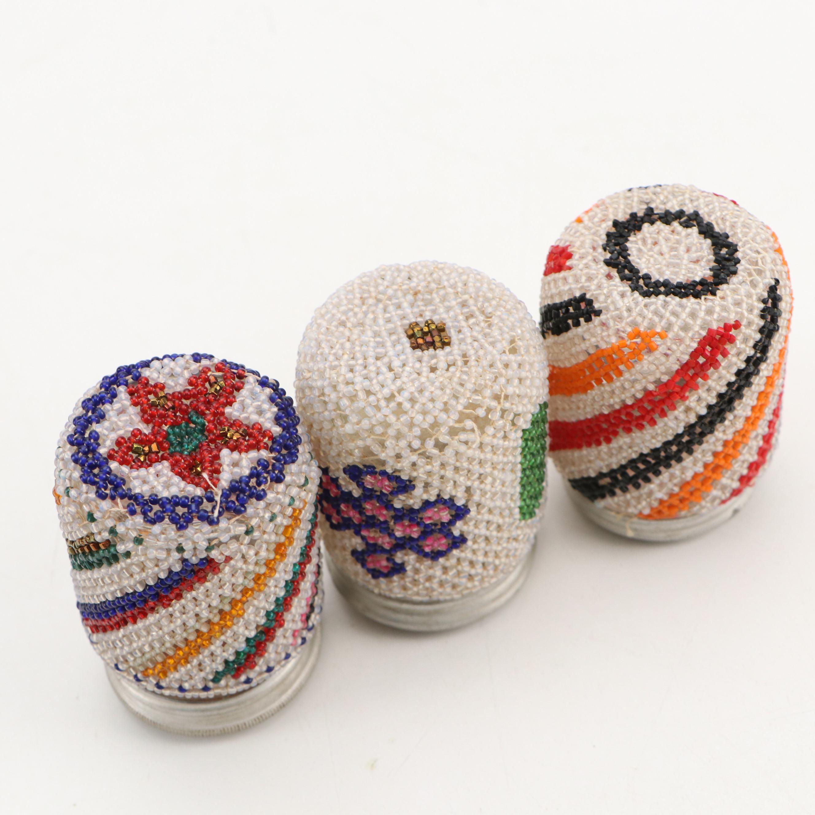 Folk Art Bead Covered Glass Jars