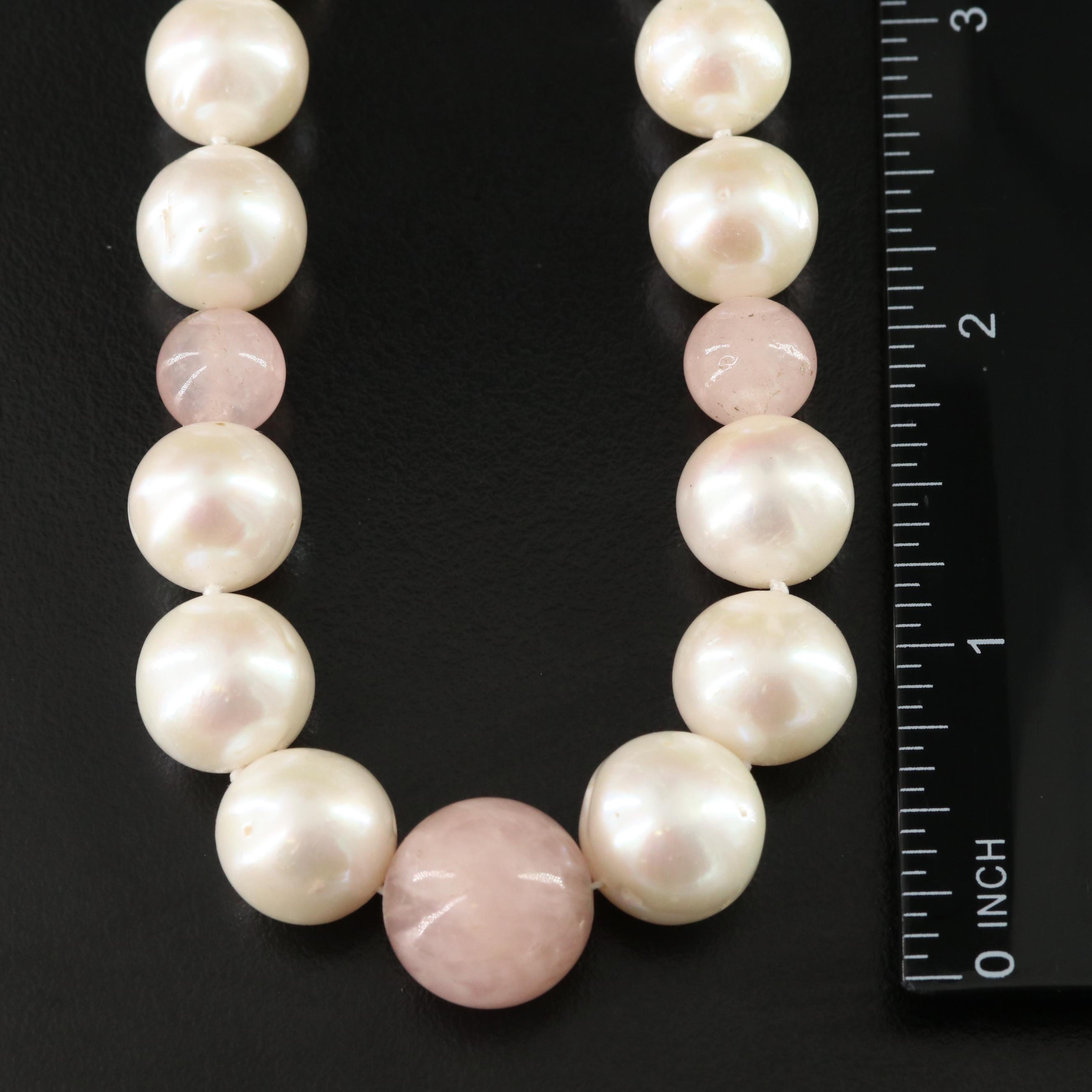 Pearl and Rose Quartz Necklace with Sterling Clasp