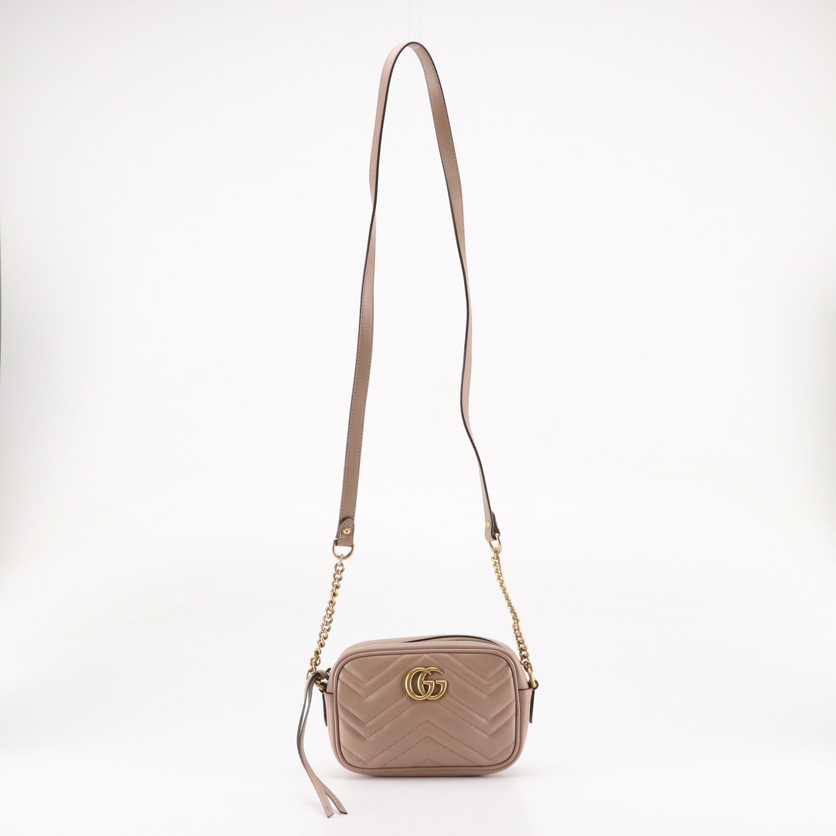 Gucci GG Marmont Crossbody Bag in Taupe Chevron Matelassé Leather