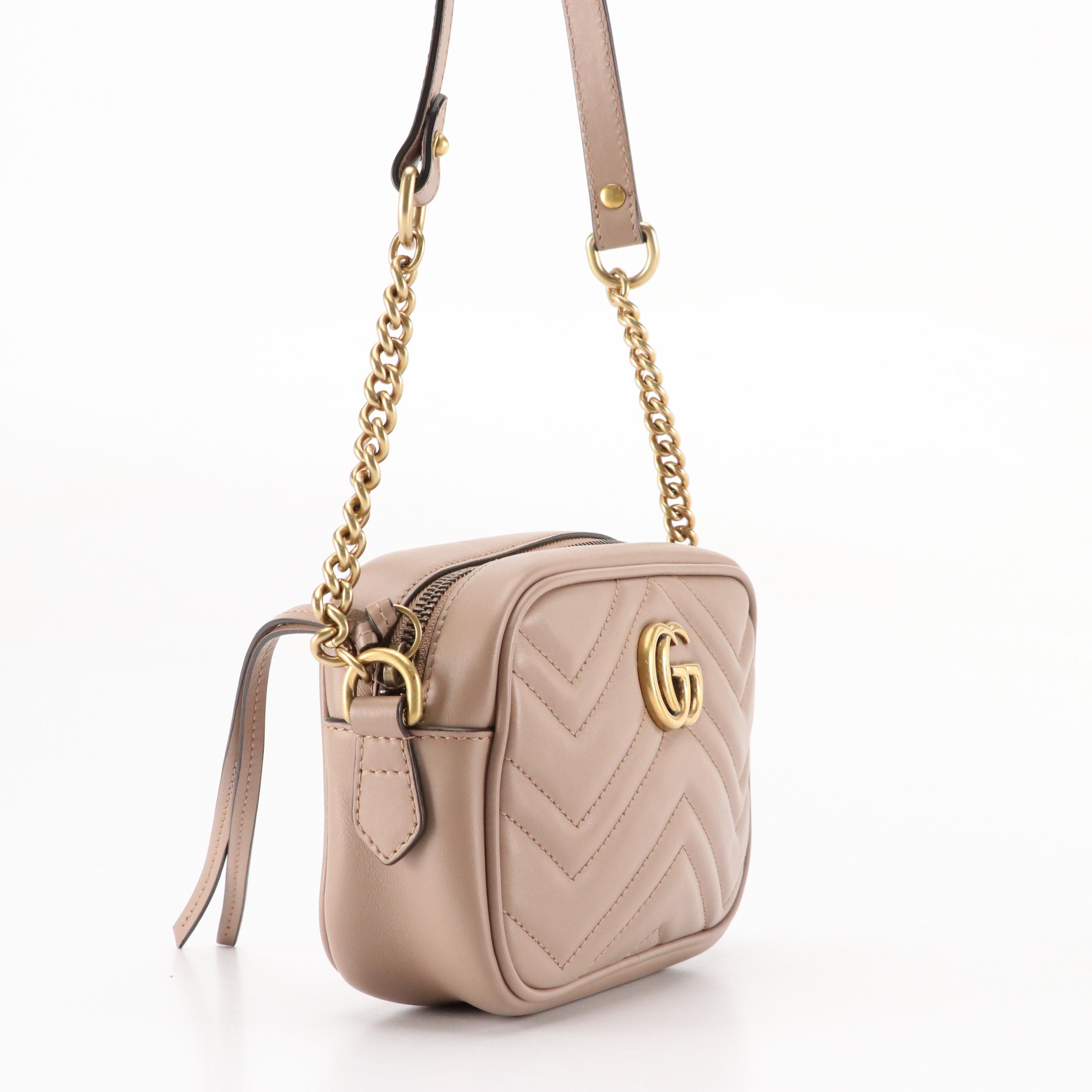 Gucci GG Marmont Crossbody Bag in Taupe Chevron Matelassé Leather