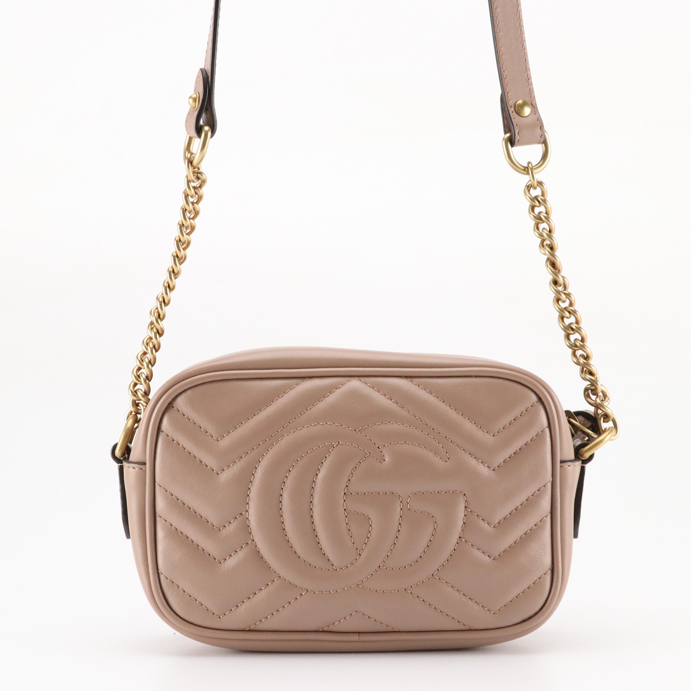 Gucci GG Marmont Crossbody Bag in Taupe Chevron Matelassé Leather