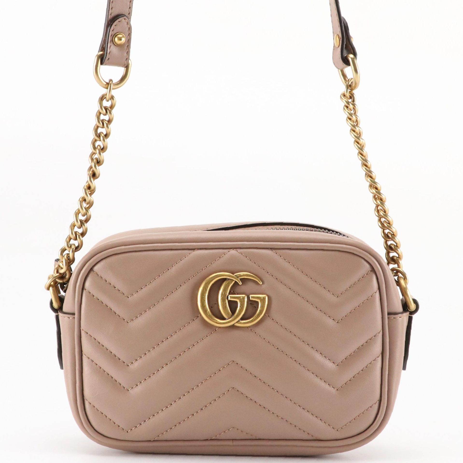 Gucci GG Marmont Crossbody Bag in Taupe Chevron Matelassé Leather