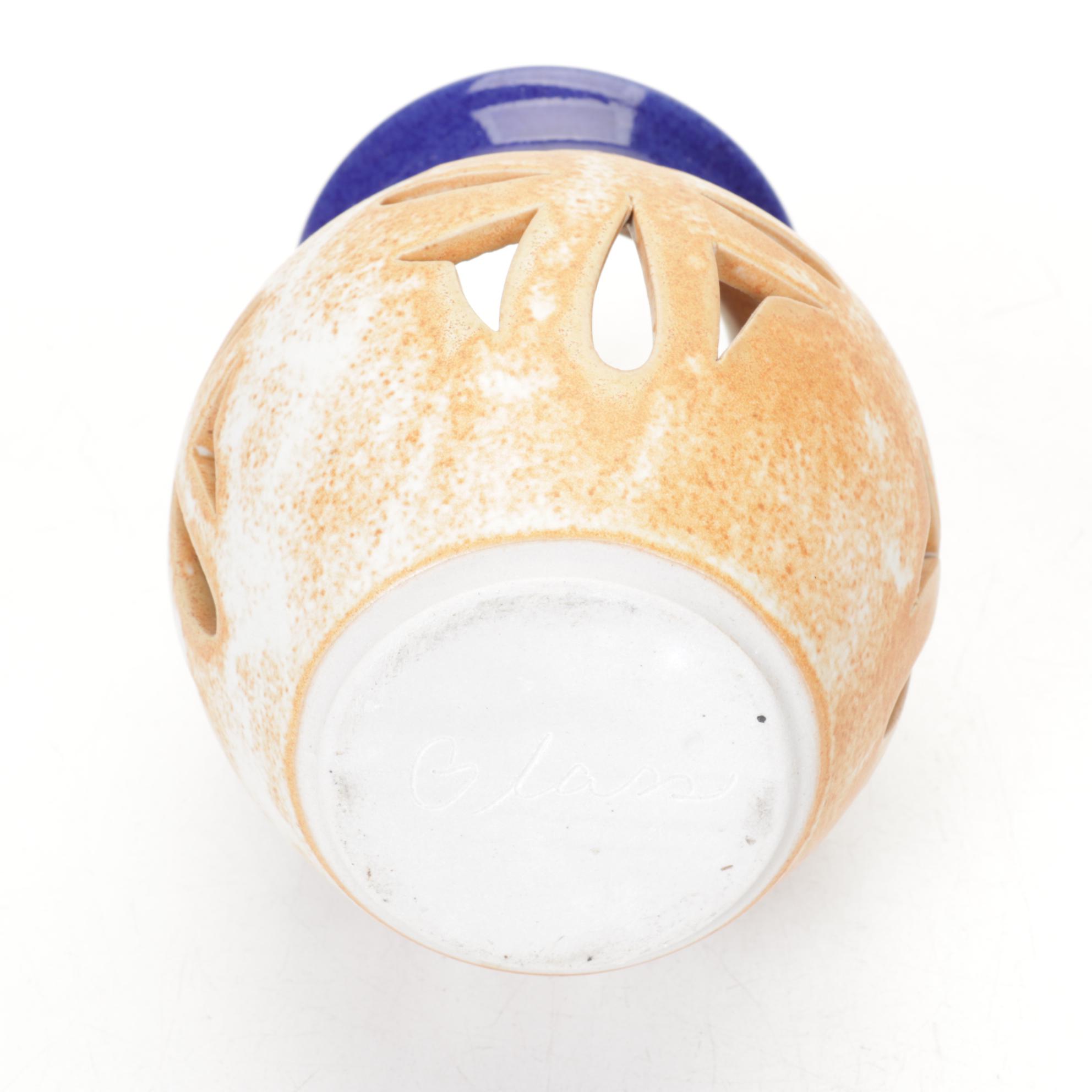 Artisan House Enamels Blue Maple Leaf Bowl with Two Hand Thrown Pierced Pots