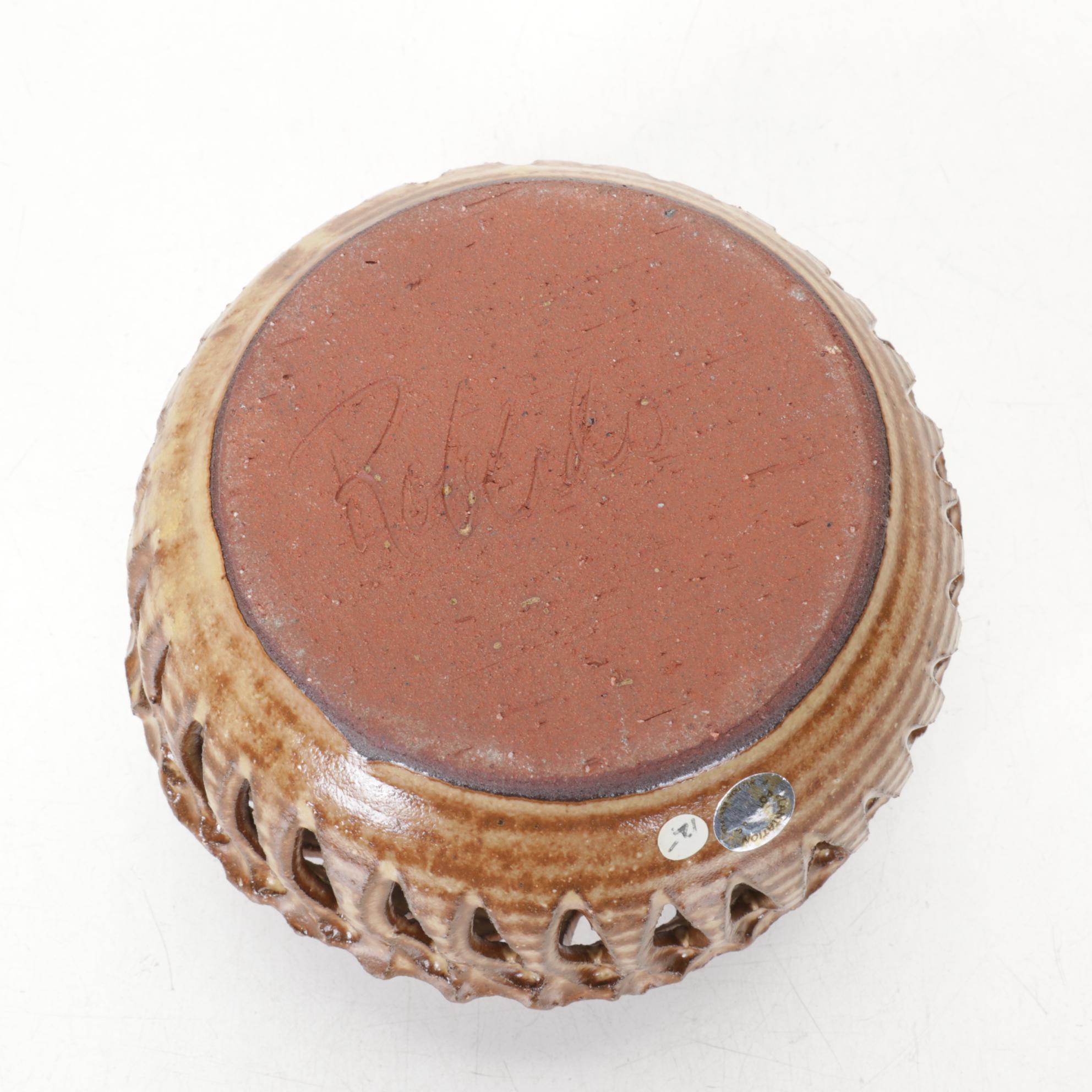 Artisan House Enamels Blue Maple Leaf Bowl with Two Hand Thrown Pierced Pots