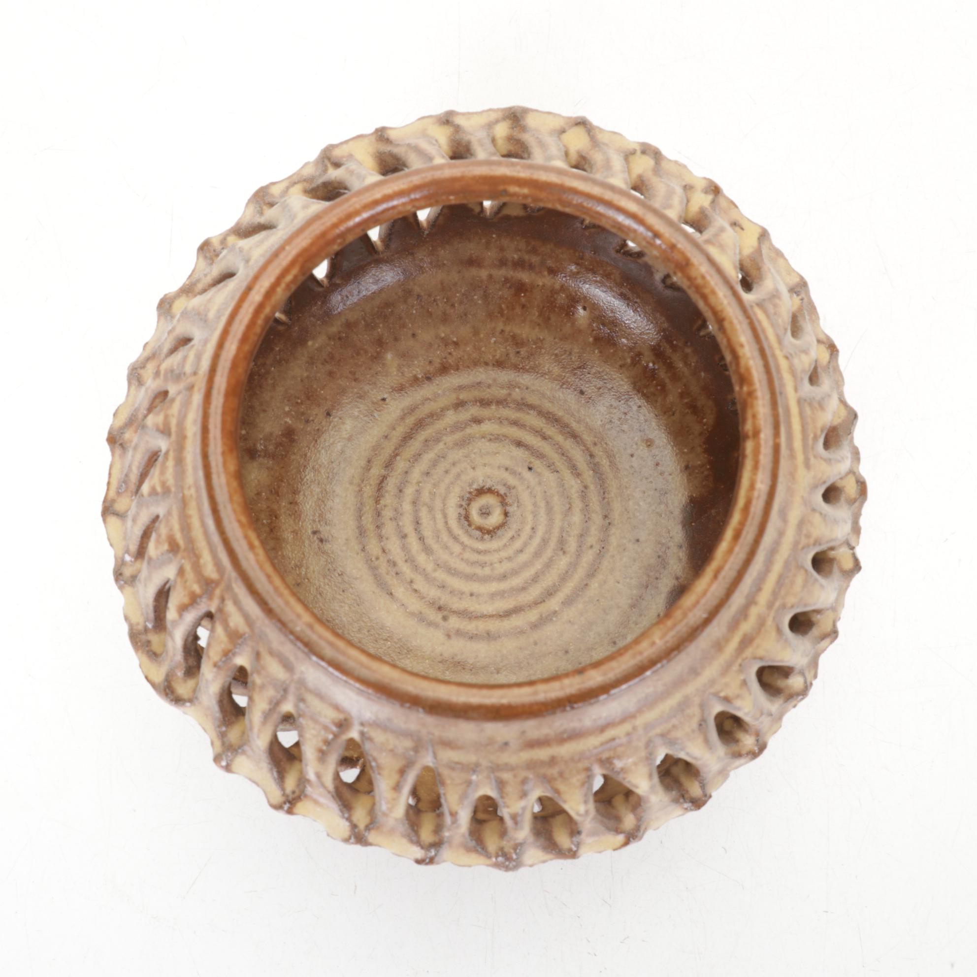 Artisan House Enamels Blue Maple Leaf Bowl with Two Hand Thrown Pierced Pots