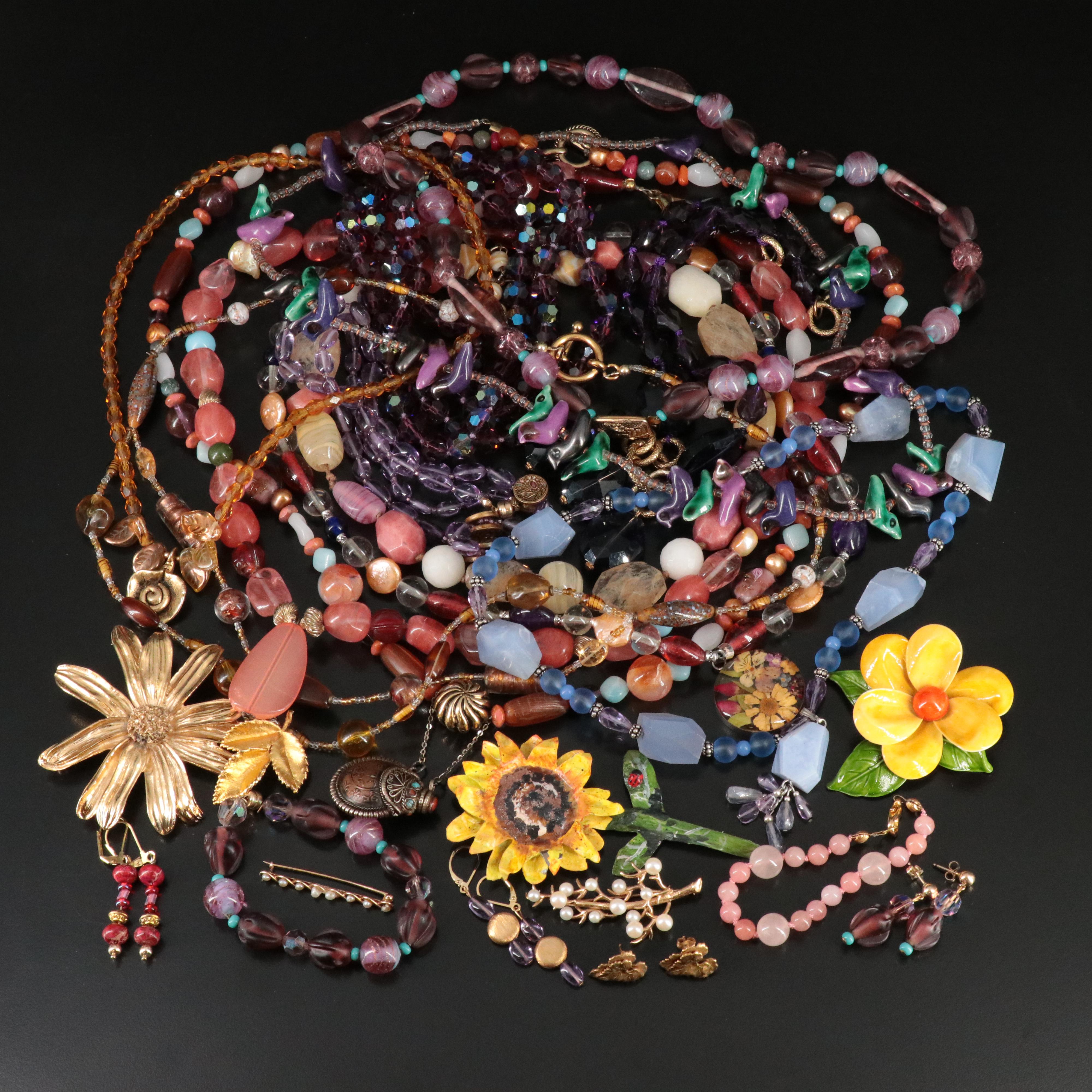 Costume Jewelry Collection Featuring Pearl, Quartzite and Agate