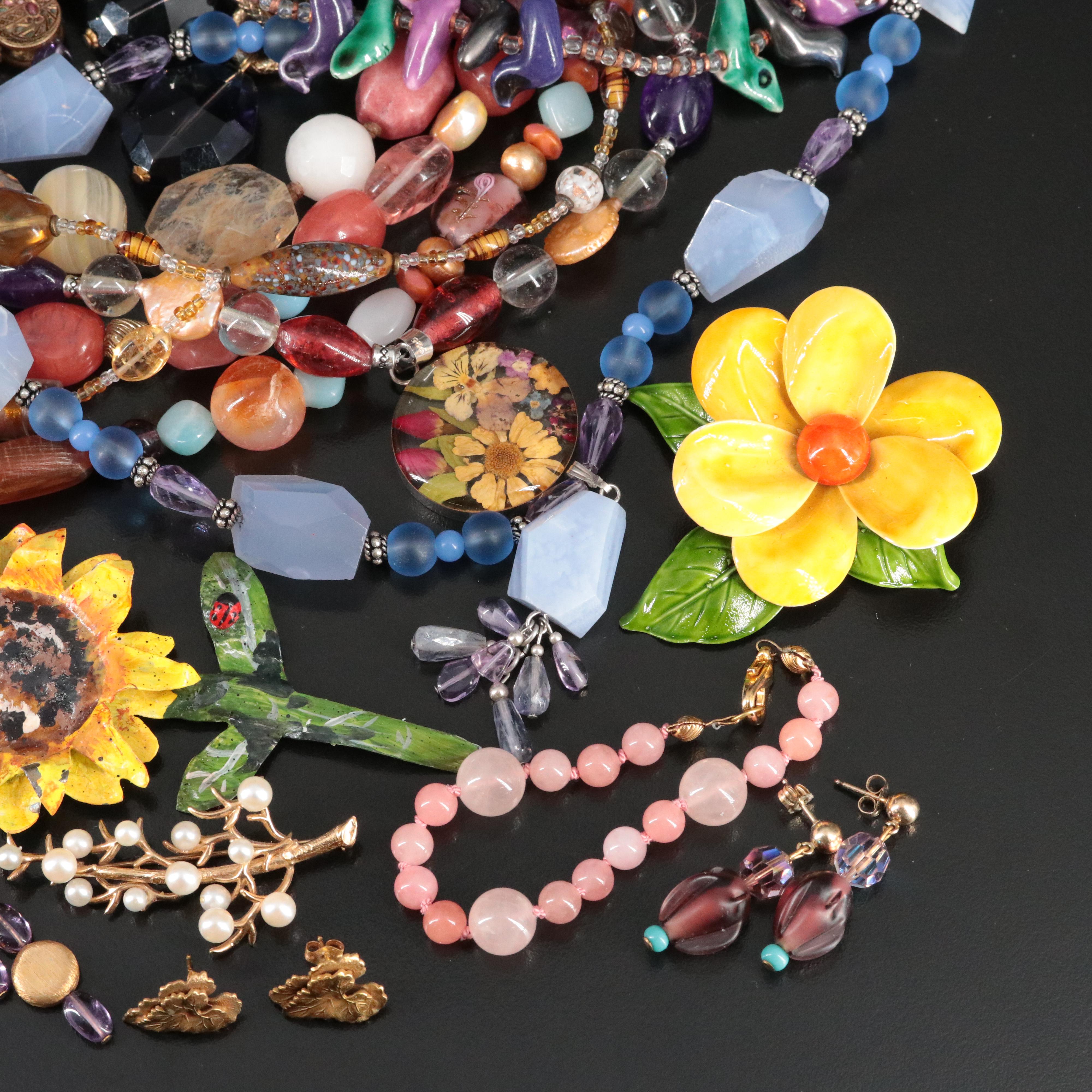 Costume Jewelry Collection Featuring Pearl, Quartzite and Agate