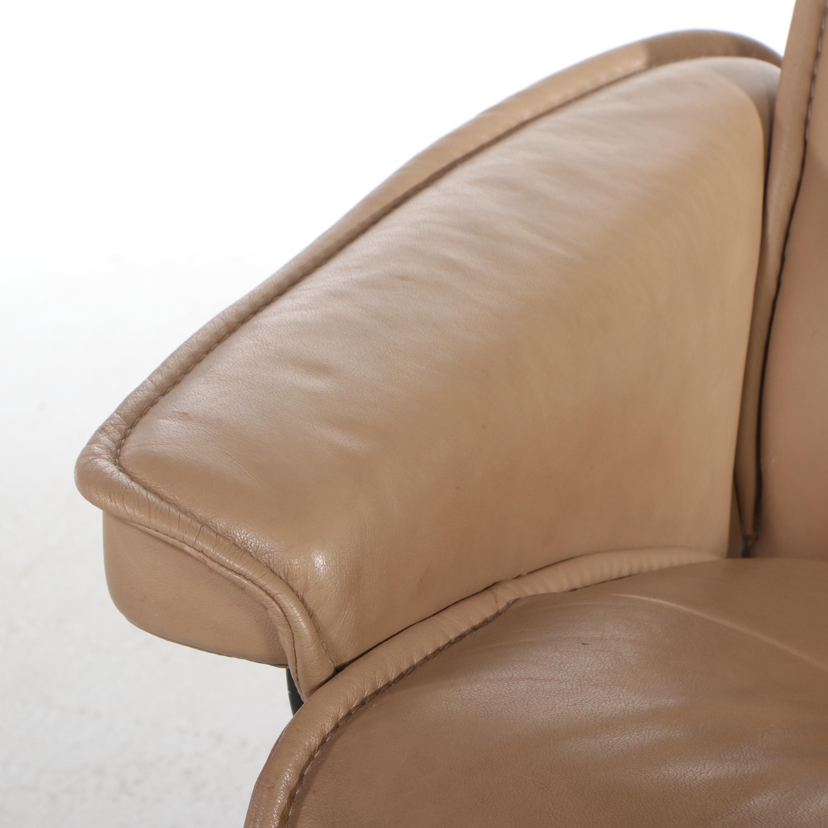 Stressless Leather and Wood Lounge Chair with Ottoman