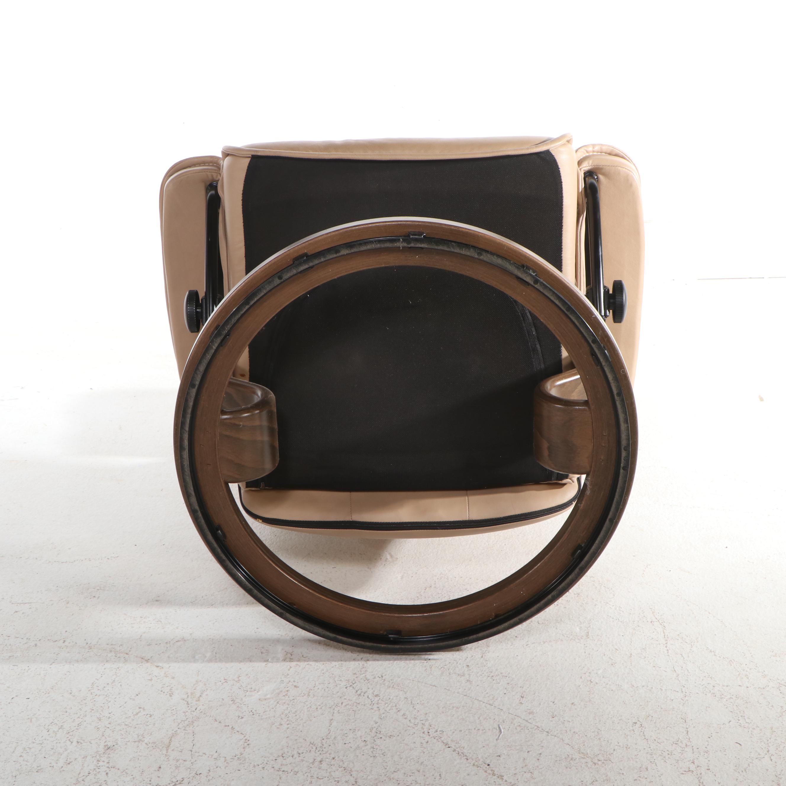 Stressless Leather and Wood Lounge Chair with Ottoman