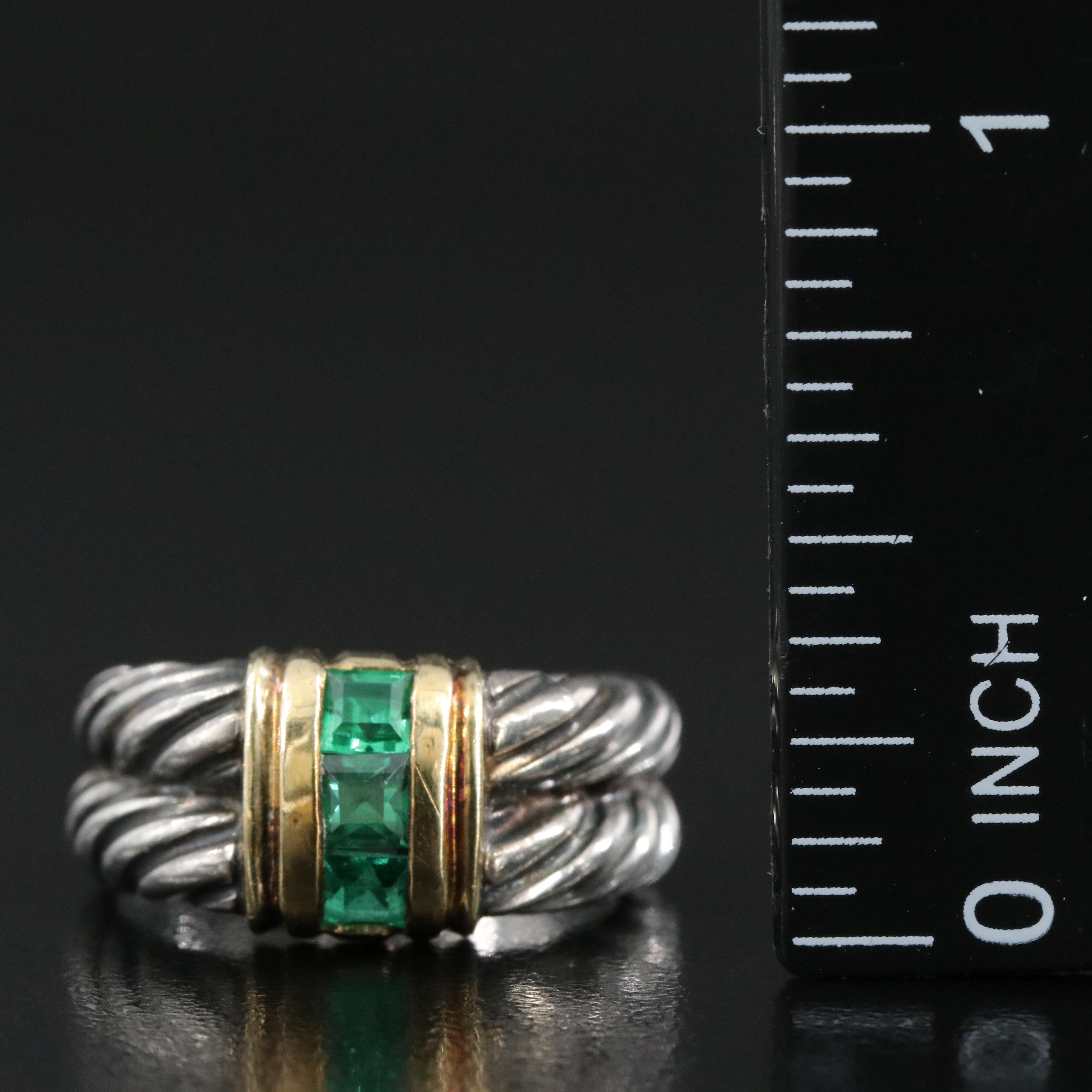 David Yurman Sterling and 14K Emerald Ring