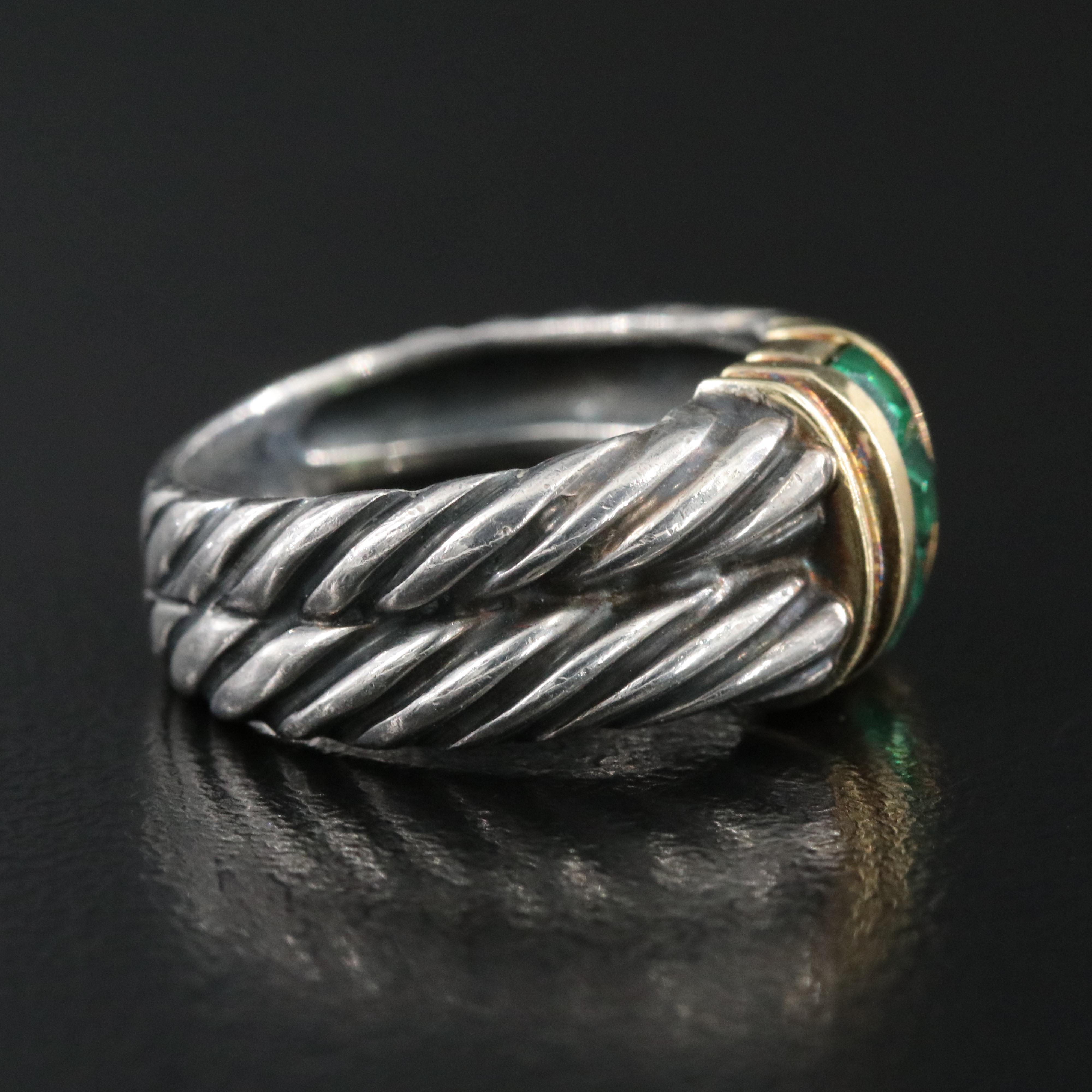 David Yurman Sterling and 14K Emerald Ring