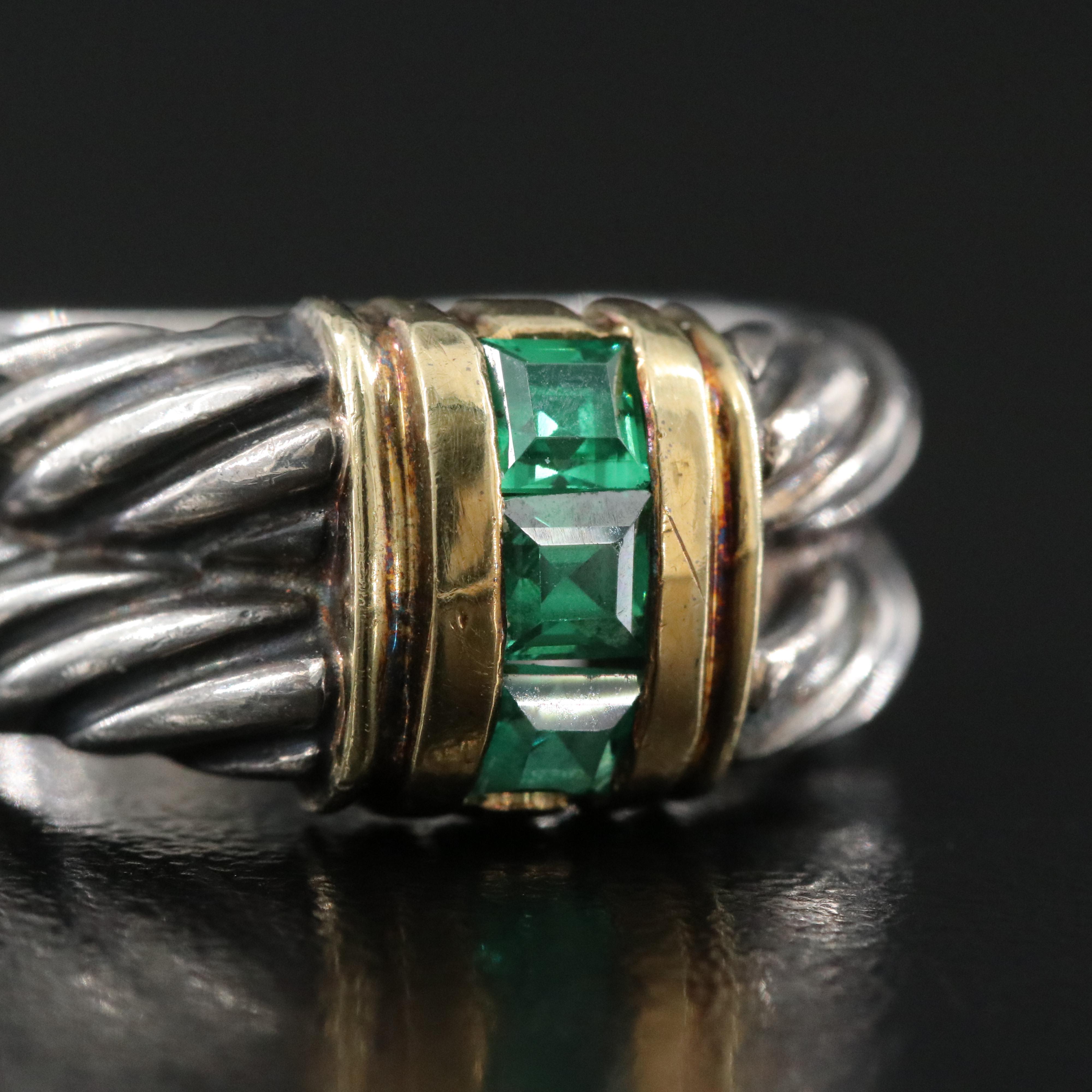 David Yurman Sterling and 14K Emerald Ring