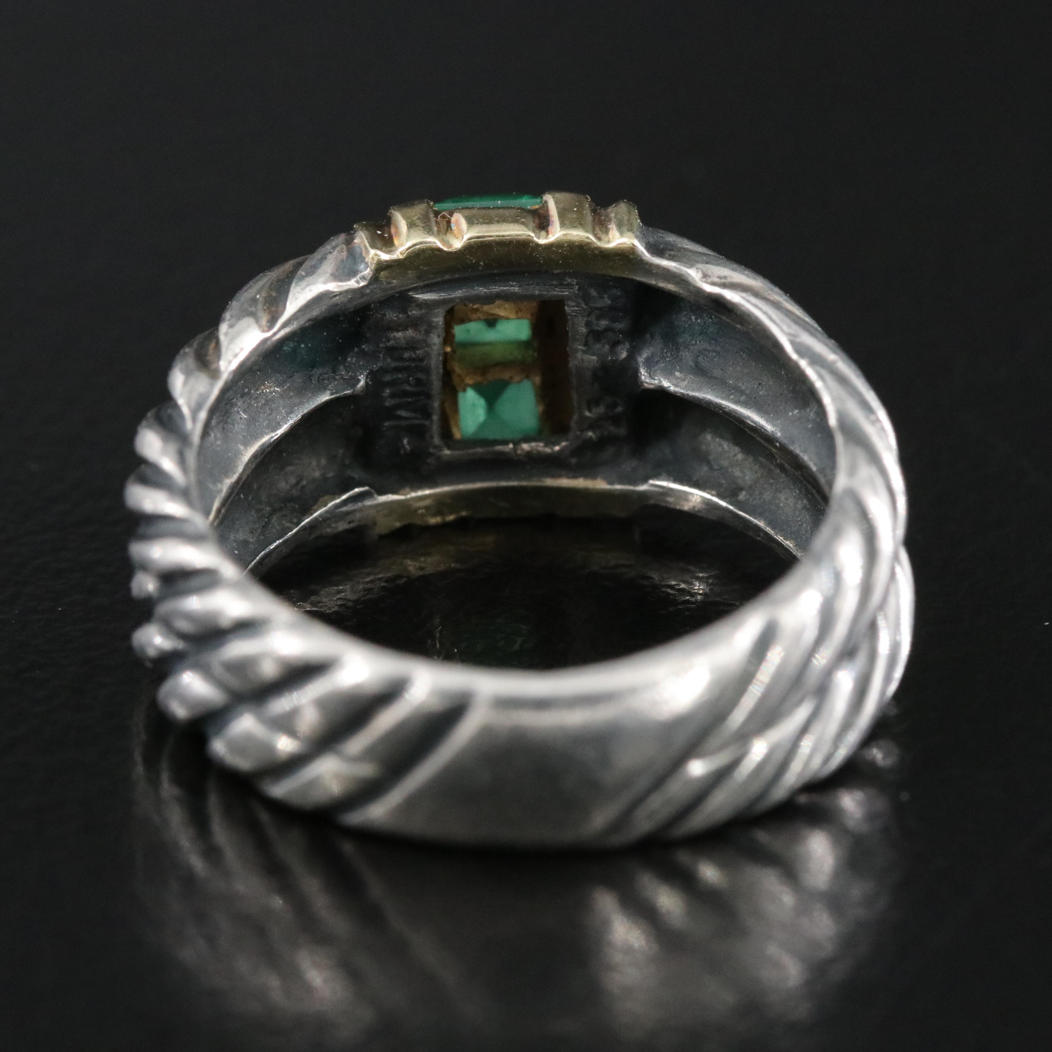 David Yurman Sterling and 14K Emerald Ring