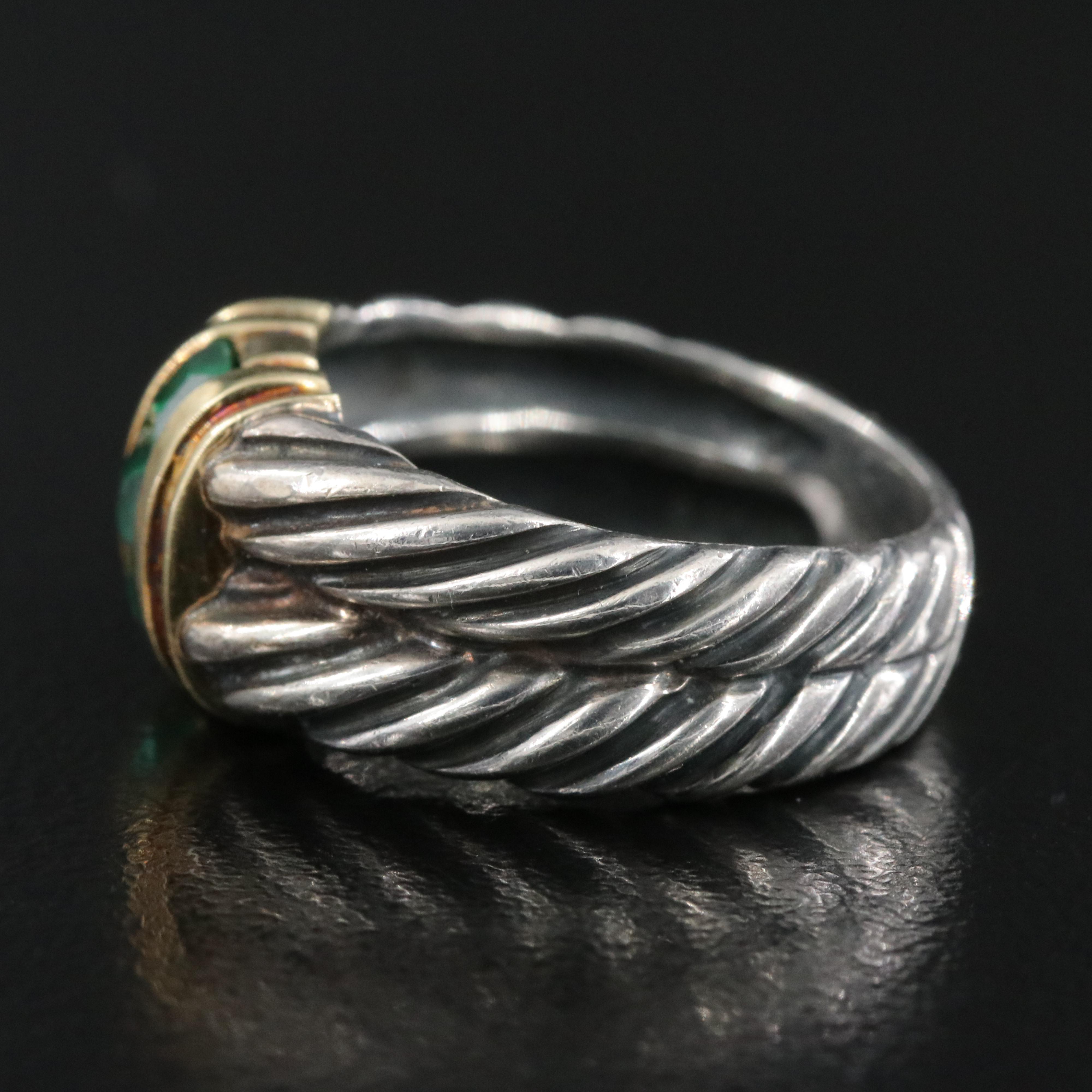 David Yurman Sterling and 14K Emerald Ring