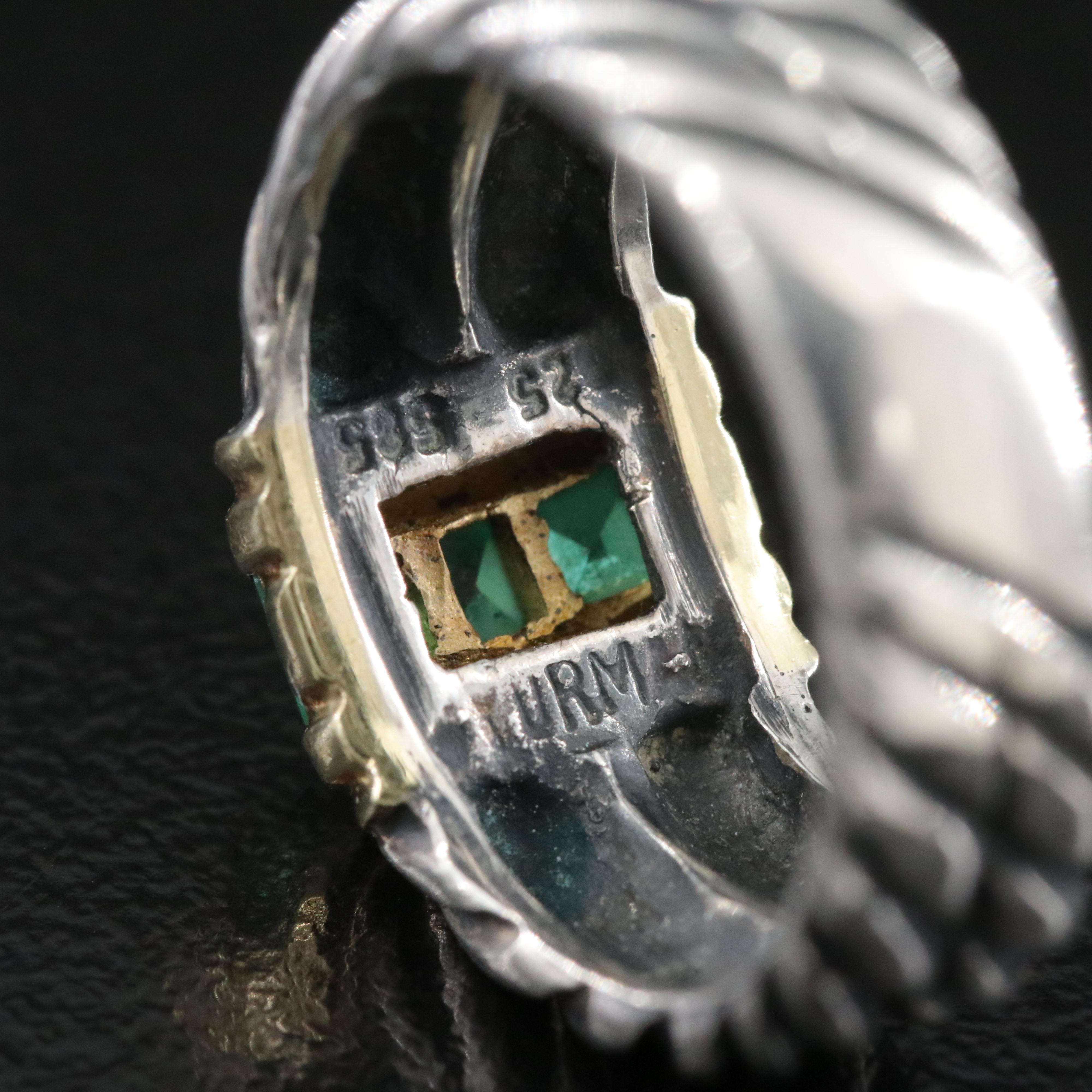 David Yurman Sterling and 14K Emerald Ring