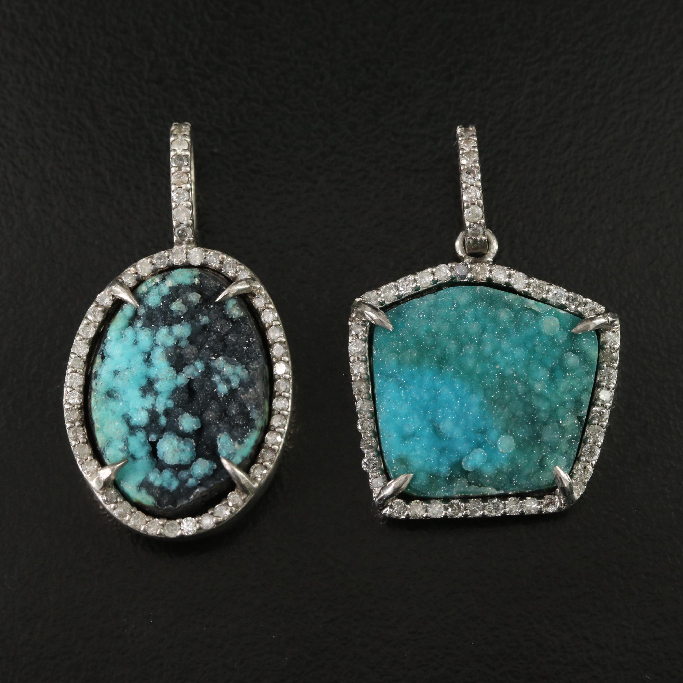 Sterling Druzy and Diamond Pendants