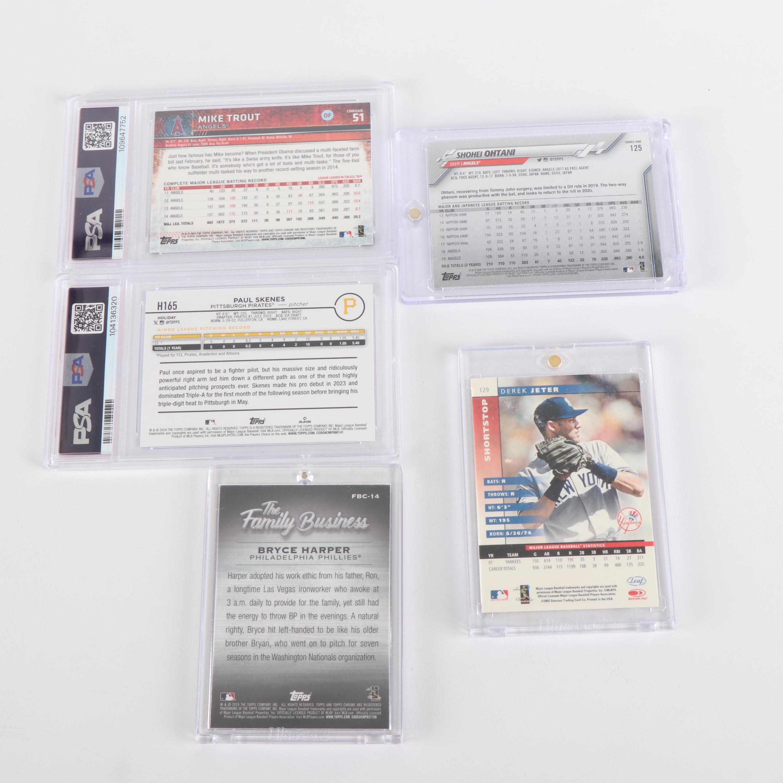 250+ Baseball Card Lot with Skenes Rookie, Judge, Ohtani, Harper, Trout, Jeter