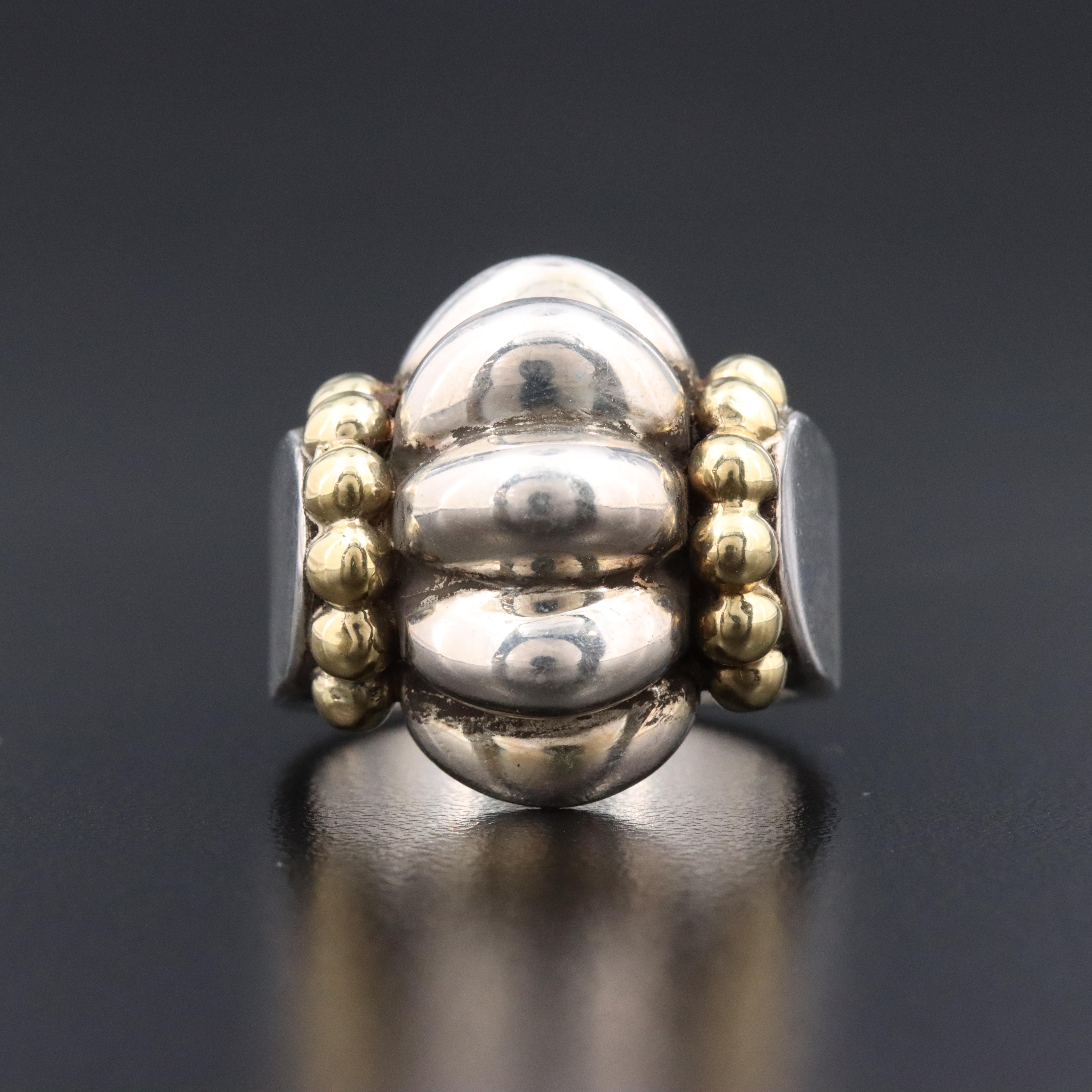 Caviar Sterling and 18K Fluted Dome Ring