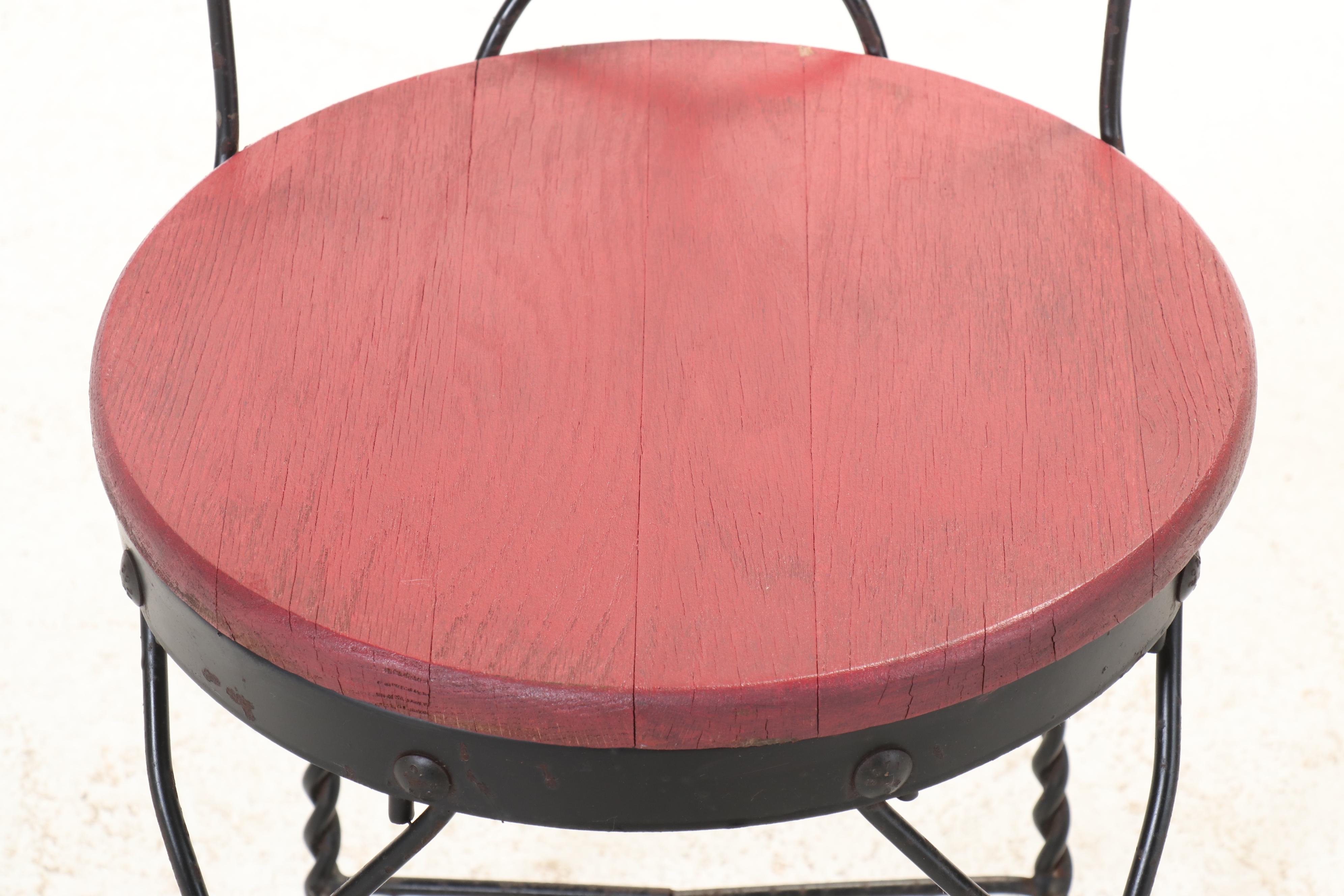 Set of Four Metal Heart Shaped Ice Cream Parlor Chairs with Wooden Seats