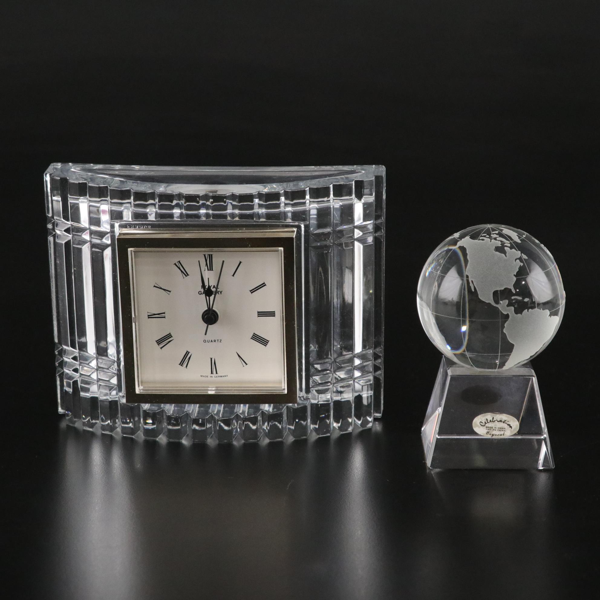 Royal Gallery Montparnasse Lead Crystal Alarm Clock with Crystal Globe