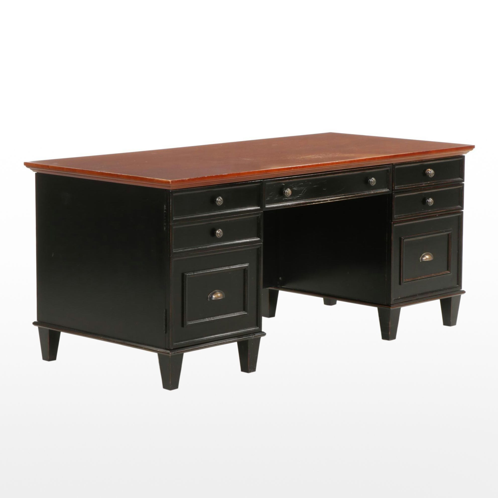 Arhaus Painted Wood and Cherry Executive Desk