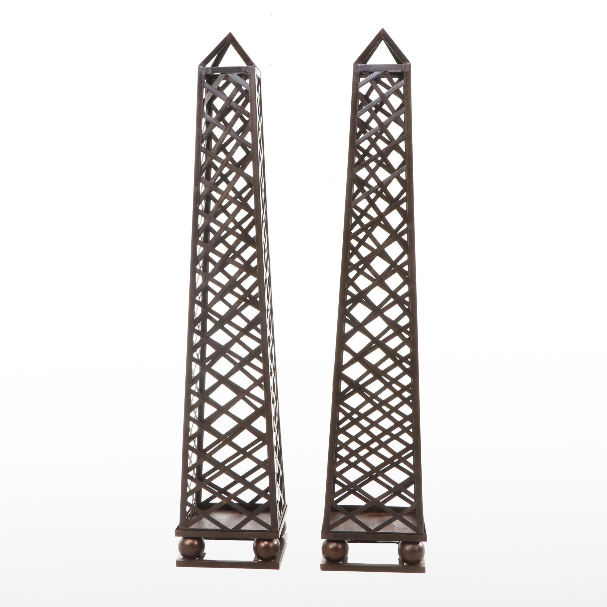 Pair of Bronze Finished Metal Garden Obelisks