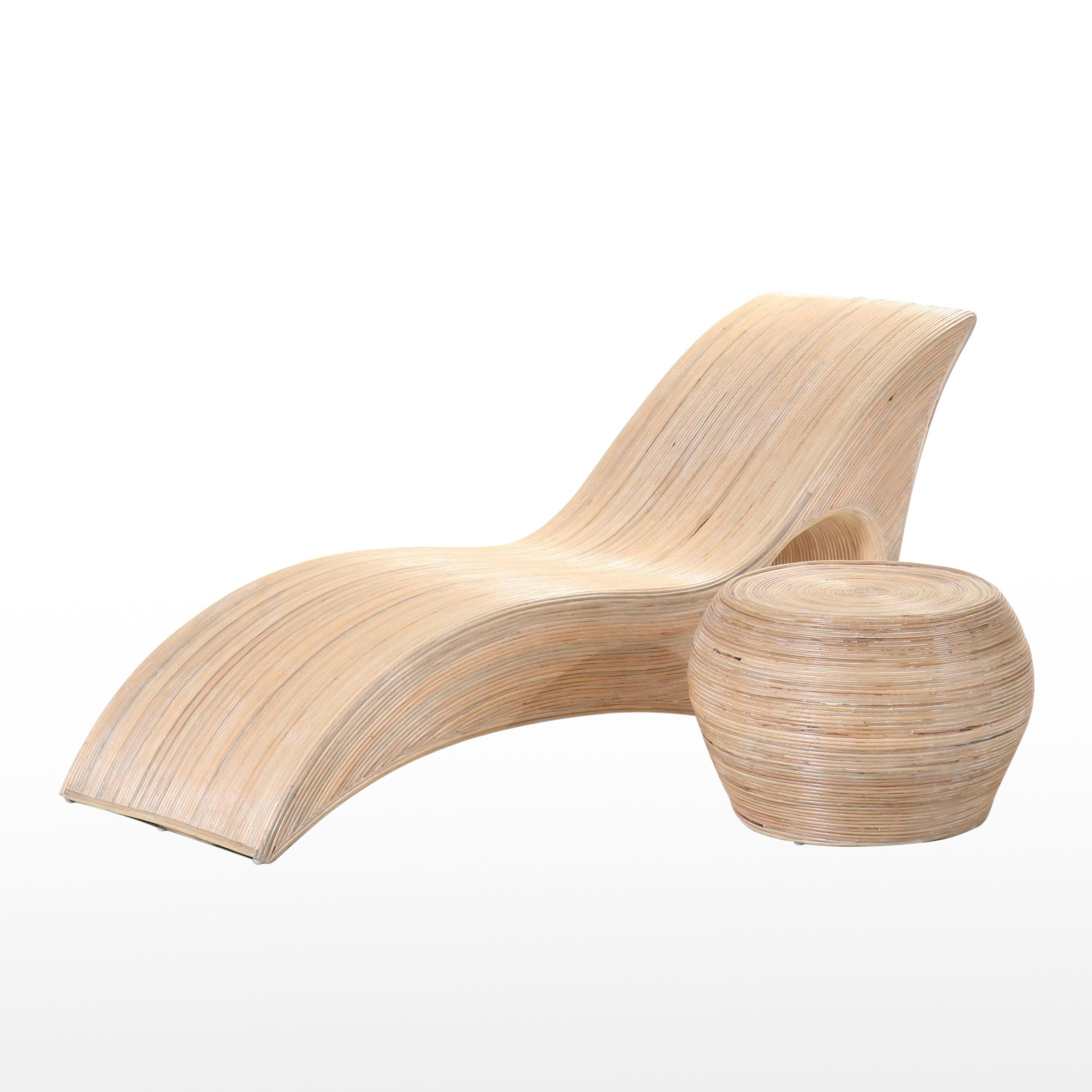 Modernist Style Split-Reed Lounge Chair and Side Table, Manner of Betty Cobonpue