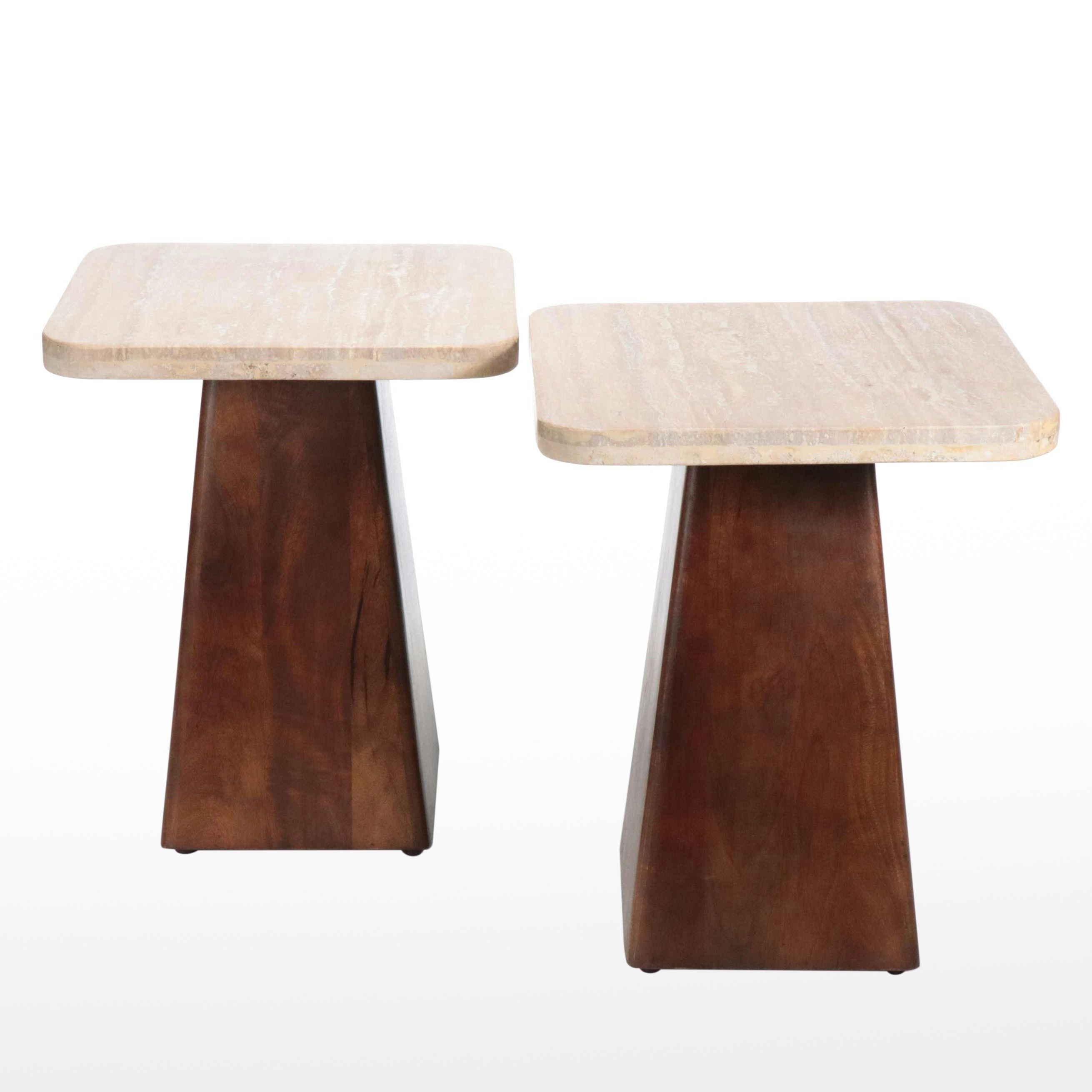 Pair of Modernist Style Wood and Stone Top Side Tables