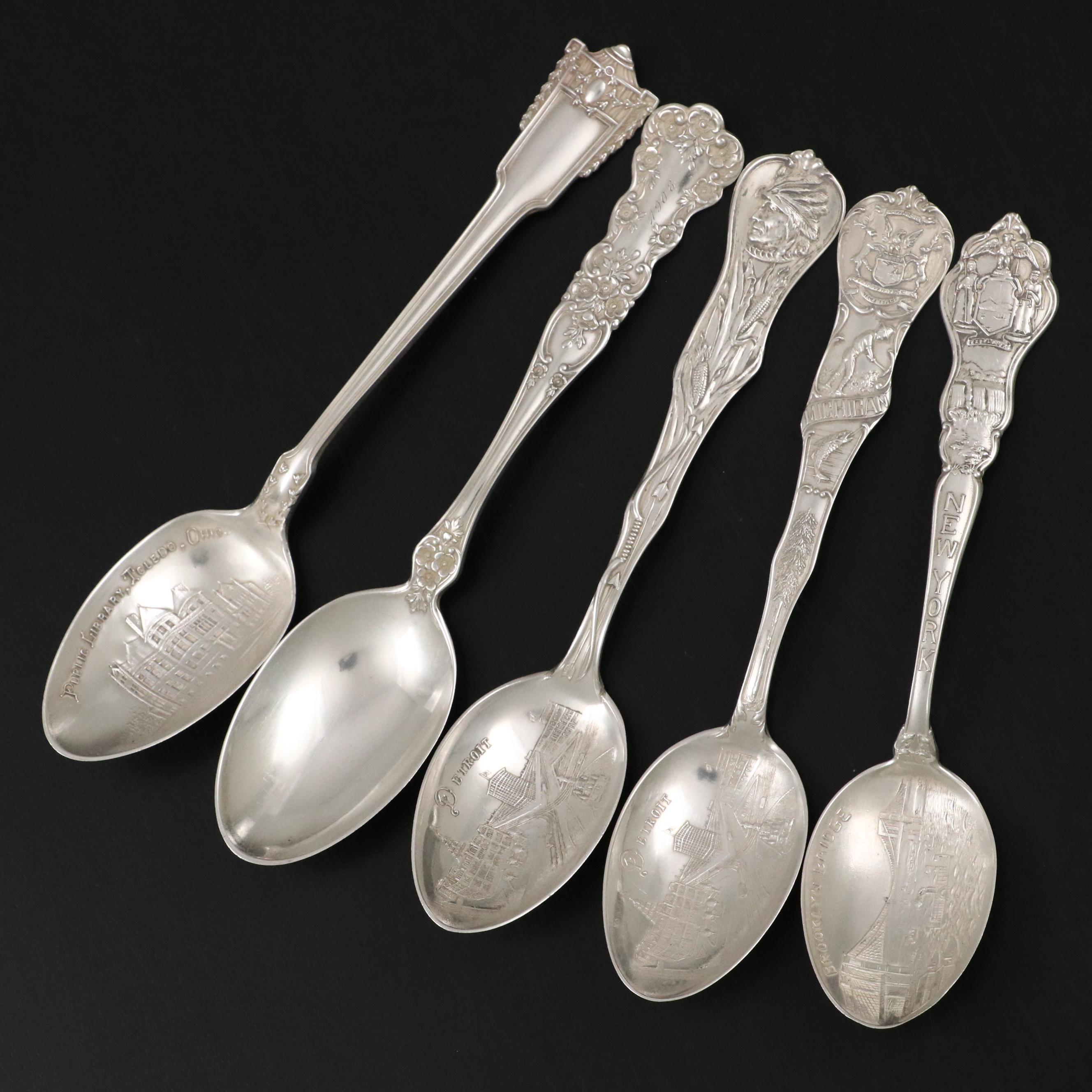 Fisher Sterling Silver Dish with Gorham "Buttercup" and Other Souvenir Spoons