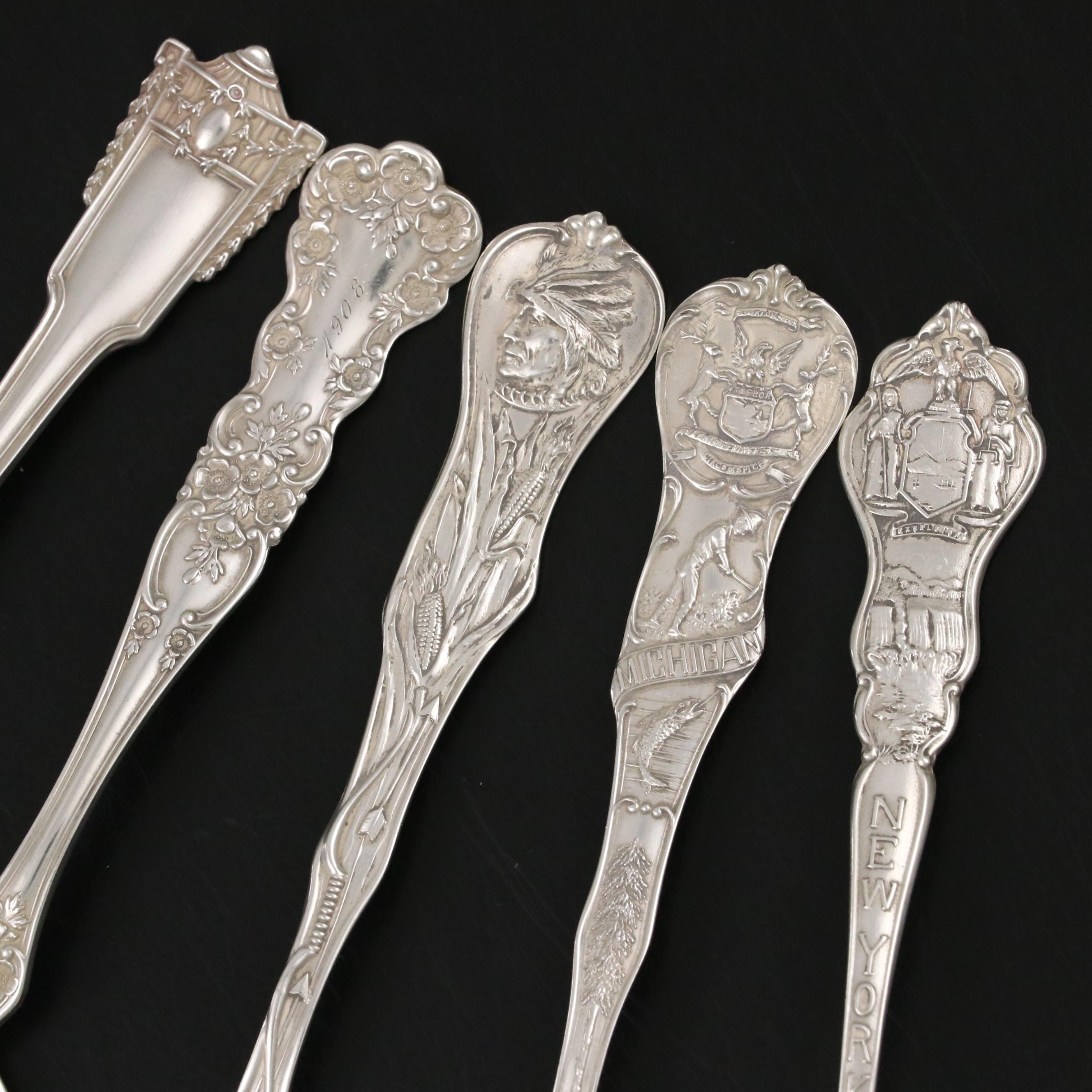 Fisher Sterling Silver Dish with Gorham "Buttercup" and Other Souvenir Spoons