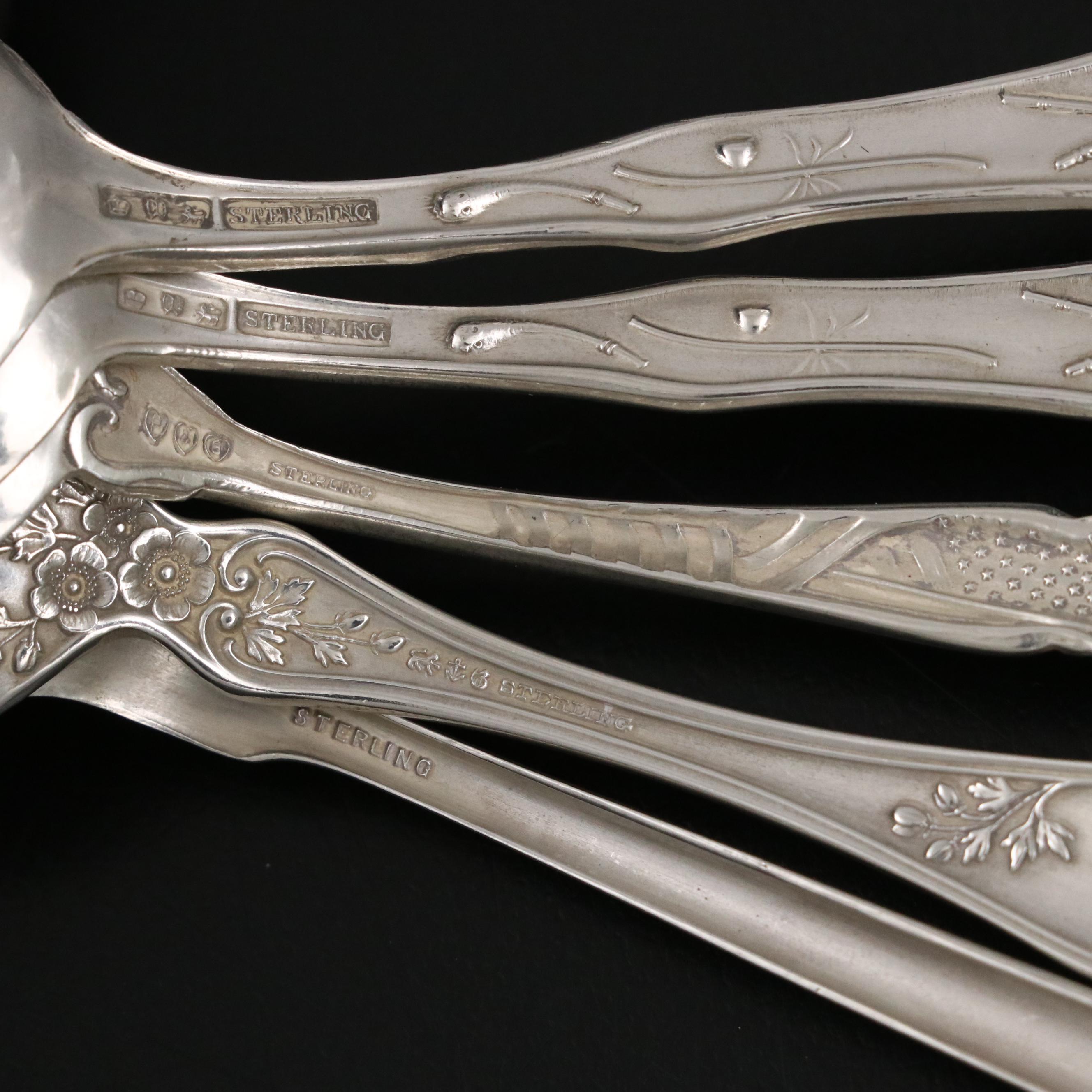 Fisher Sterling Silver Dish with Gorham "Buttercup" and Other Souvenir Spoons