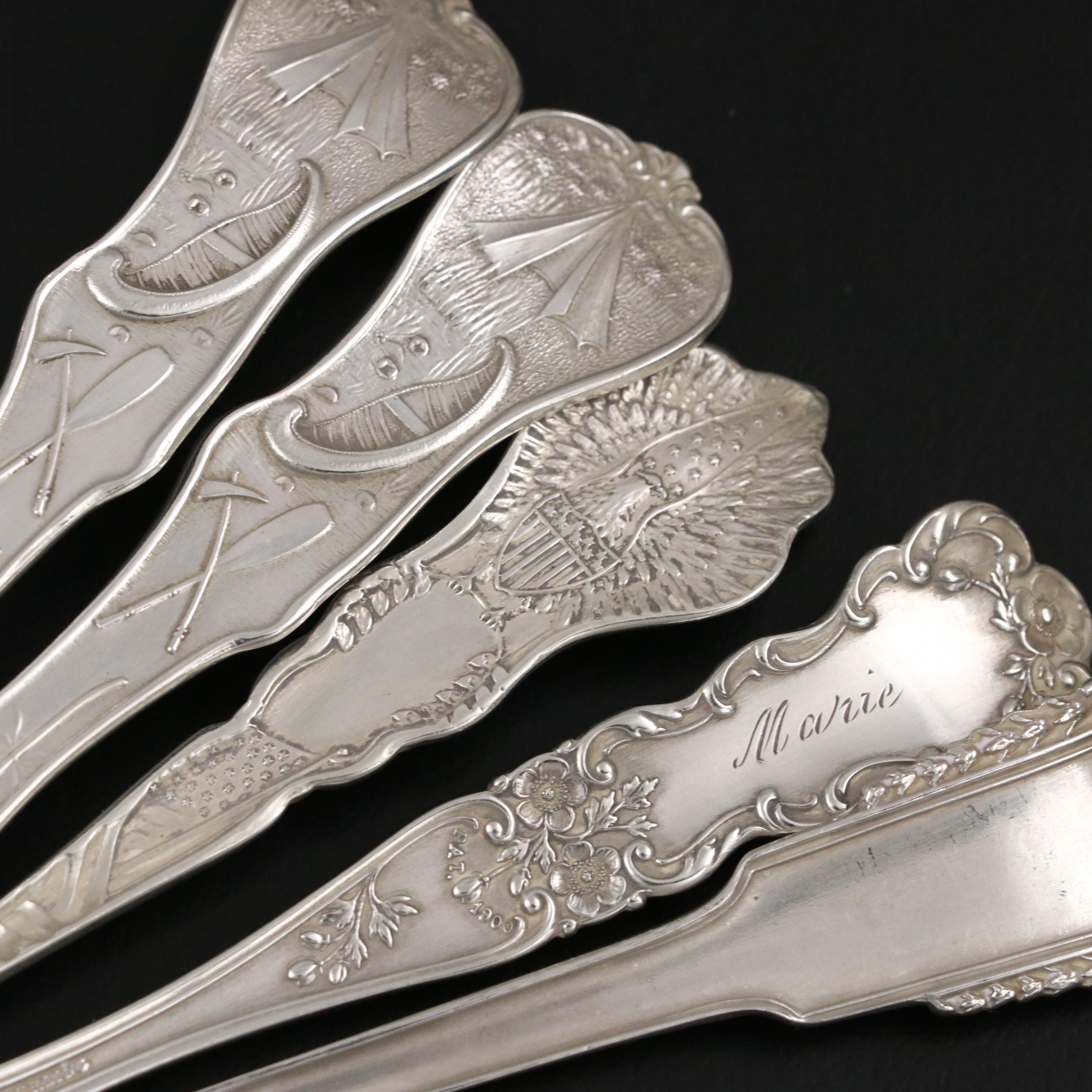 Fisher Sterling Silver Dish with Gorham "Buttercup" and Other Souvenir Spoons