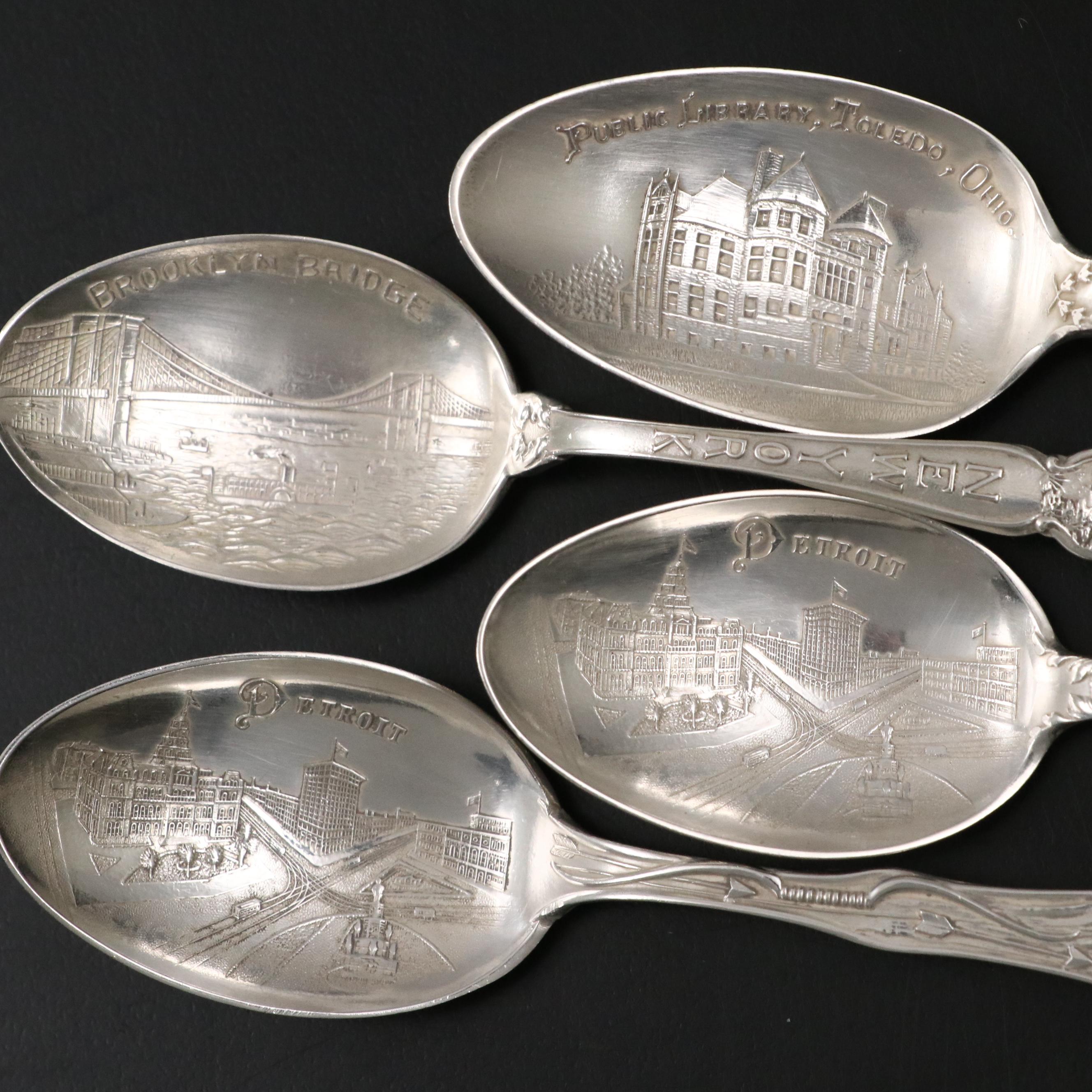 Fisher Sterling Silver Dish with Gorham "Buttercup" and Other Souvenir Spoons