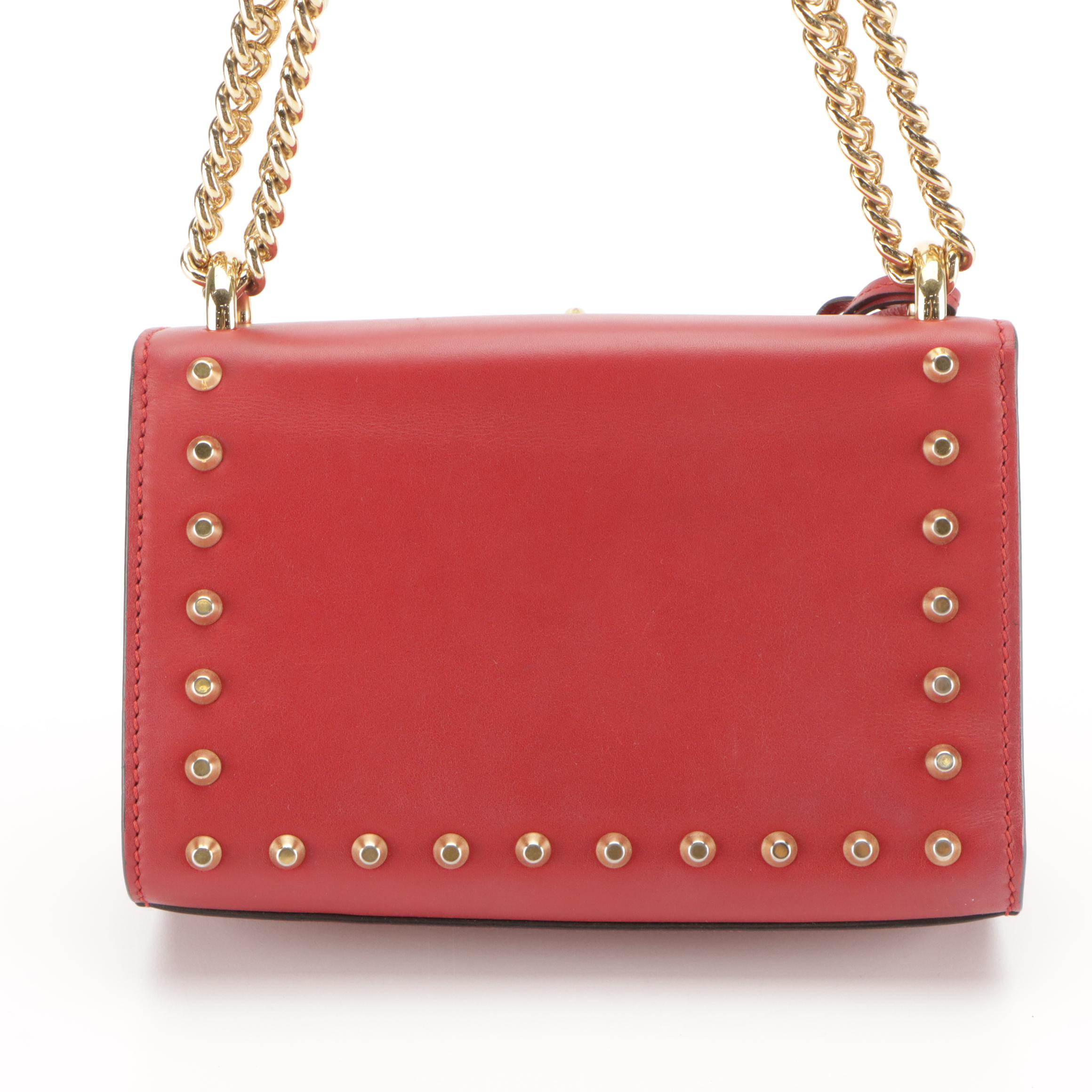 Gucci Pearl Studded Padlock Shoulder Bag in Red Leather
