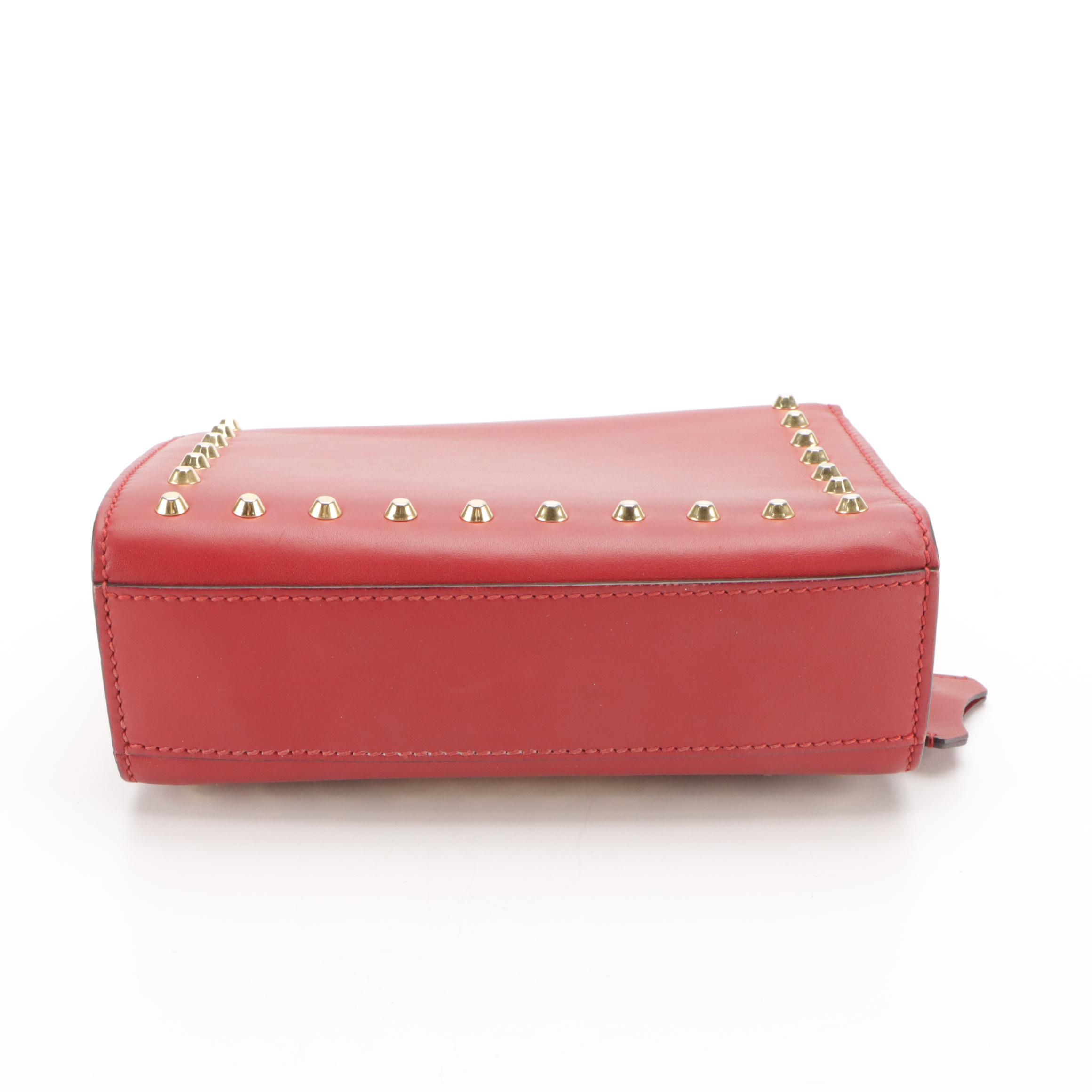 Gucci Pearl Studded Padlock Shoulder Bag in Red Leather