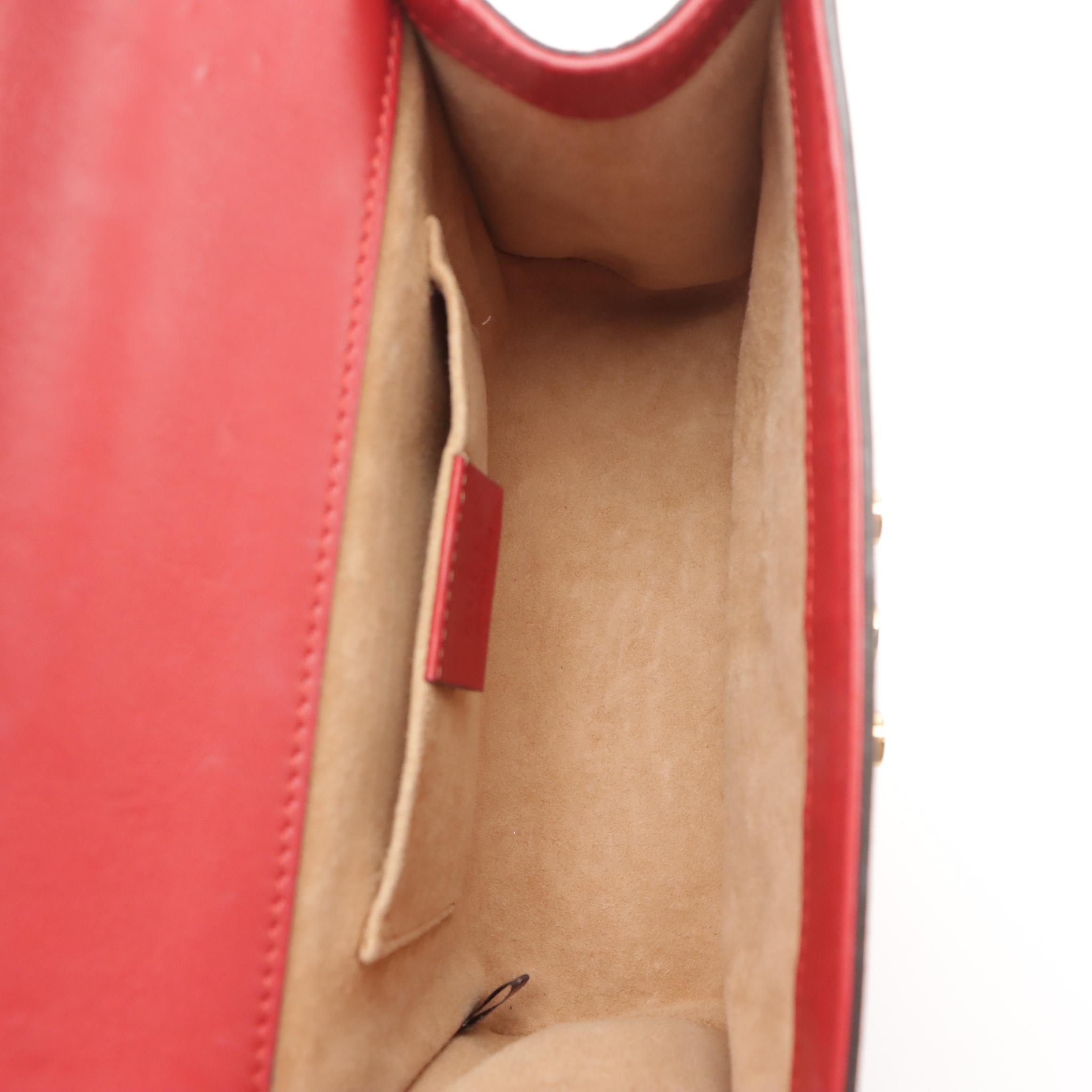 Gucci Pearl Studded Padlock Shoulder Bag in Red Leather