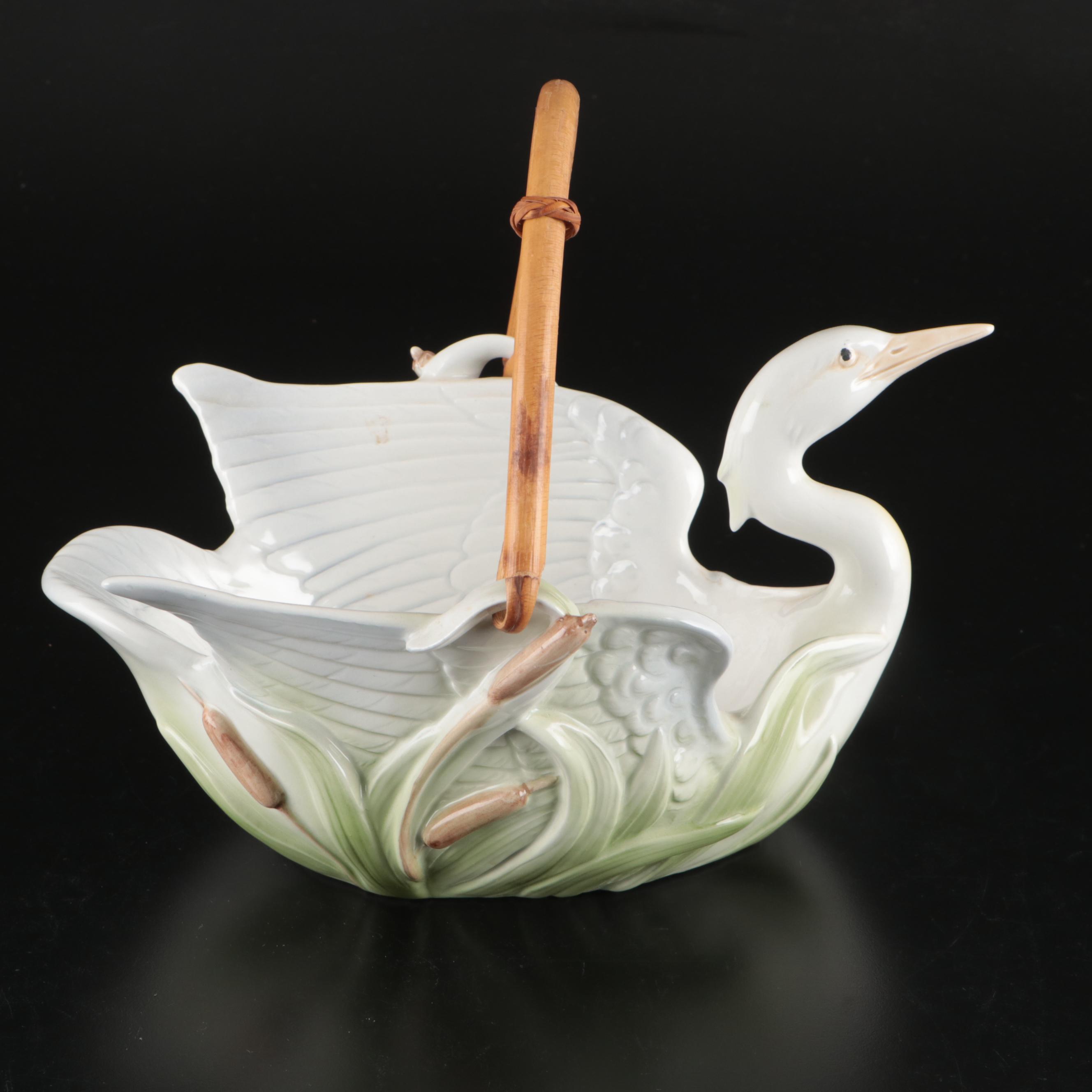 Fitz and Floyd "Heron" Basket, Kurt S. Adler Candle Holders and Other Figurines
