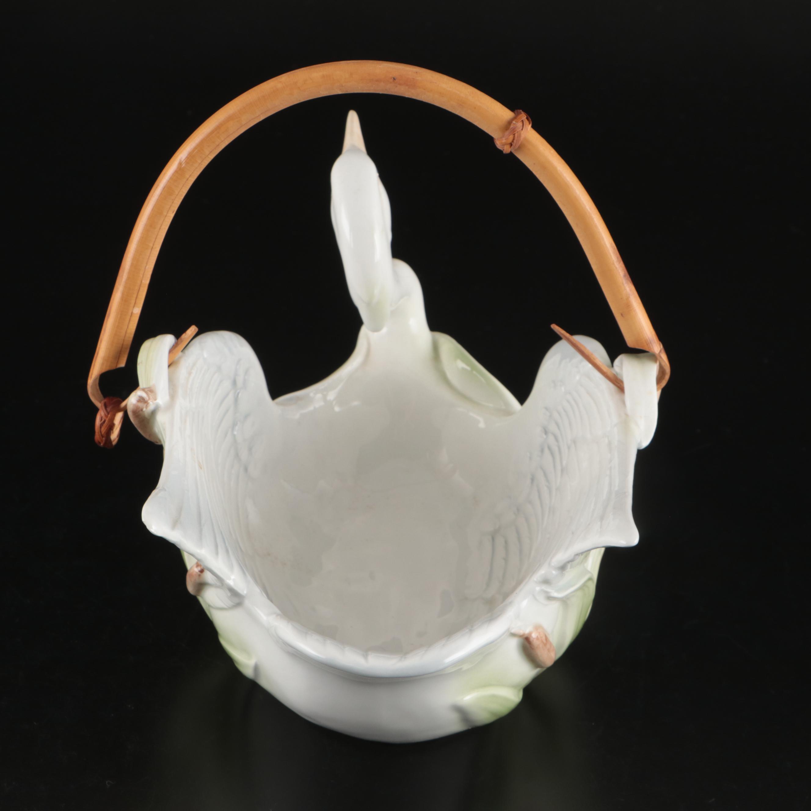 Fitz and Floyd "Heron" Basket, Kurt S. Adler Candle Holders and Other Figurines