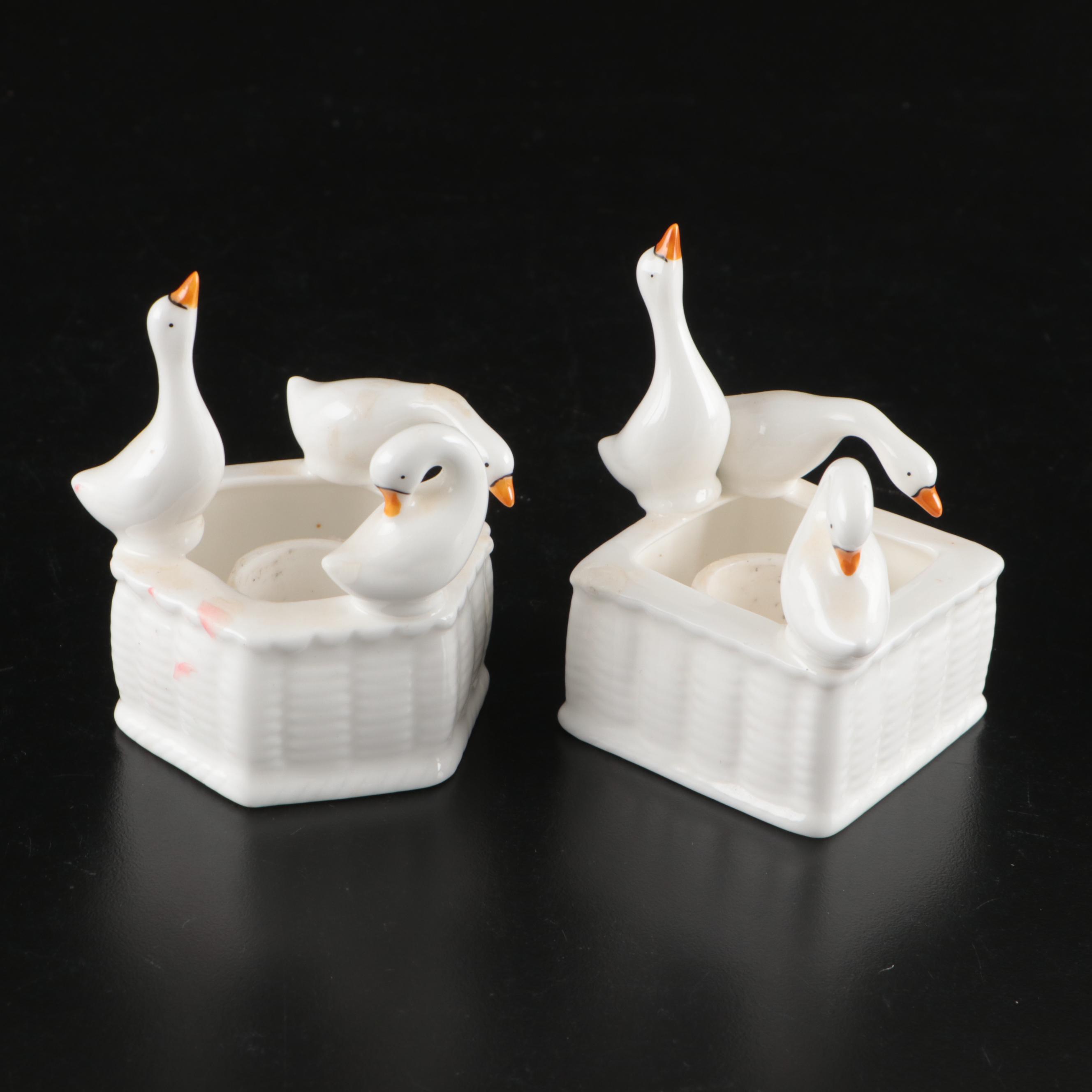 Fitz and Floyd "Heron" Basket, Kurt S. Adler Candle Holders and Other Figurines