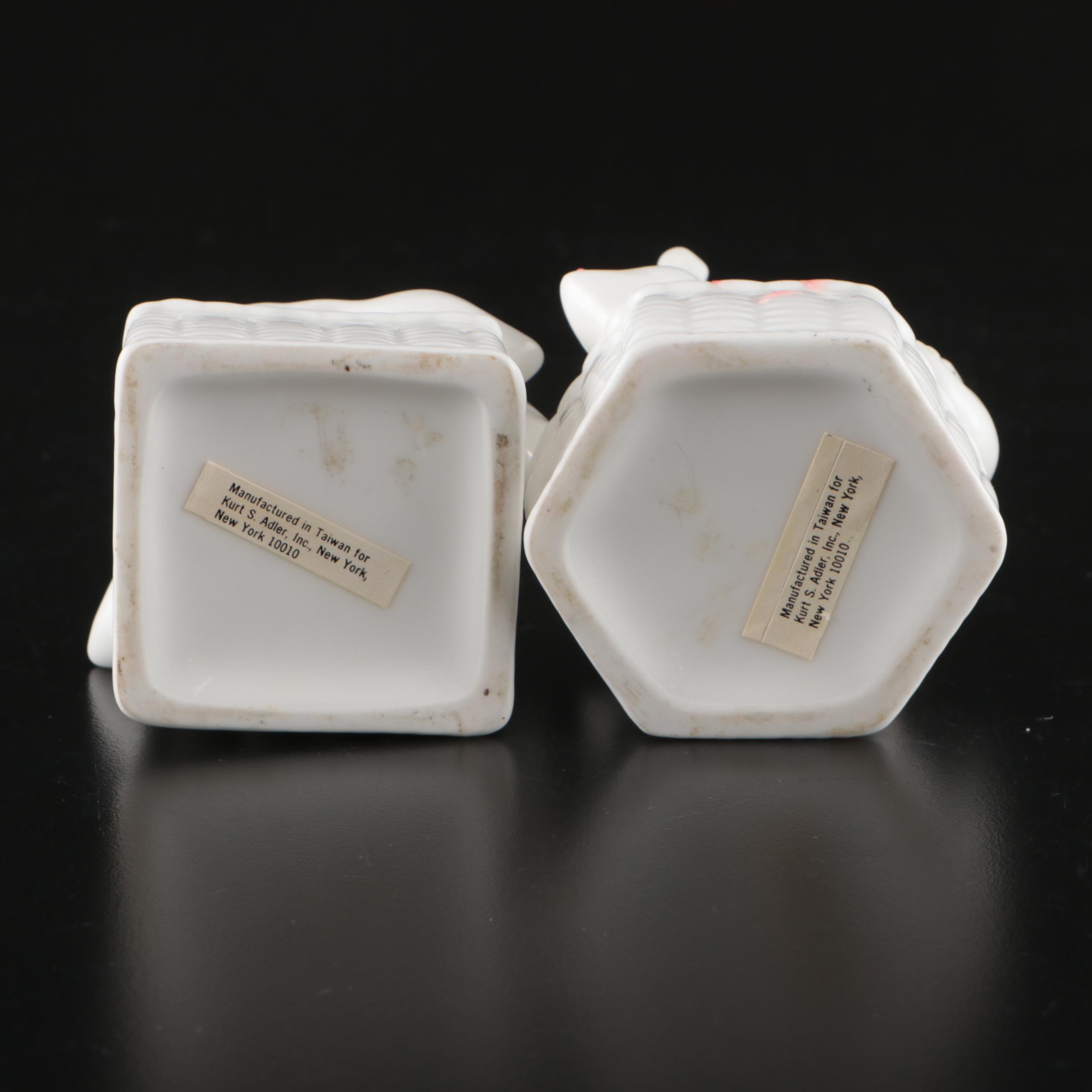 Fitz and Floyd "Heron" Basket, Kurt S. Adler Candle Holders and Other Figurines