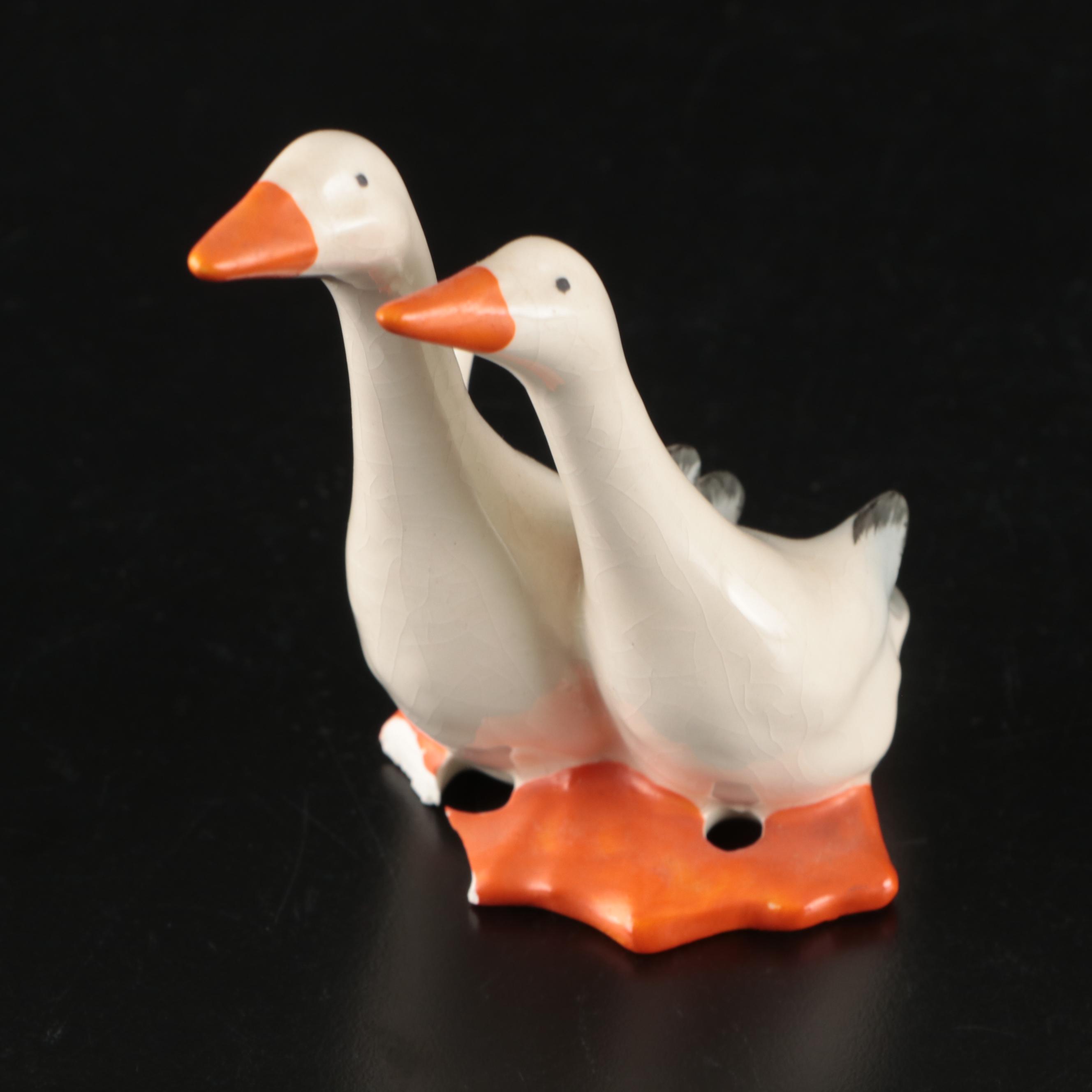 Fitz and Floyd "Heron" Basket, Kurt S. Adler Candle Holders and Other Figurines