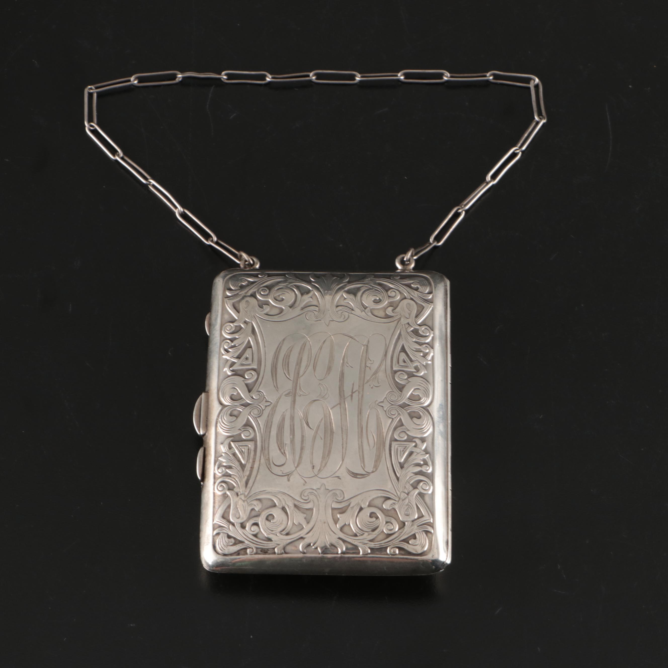 Late Victorian Style Sterling Silver Repoussé Combination Compact Purse