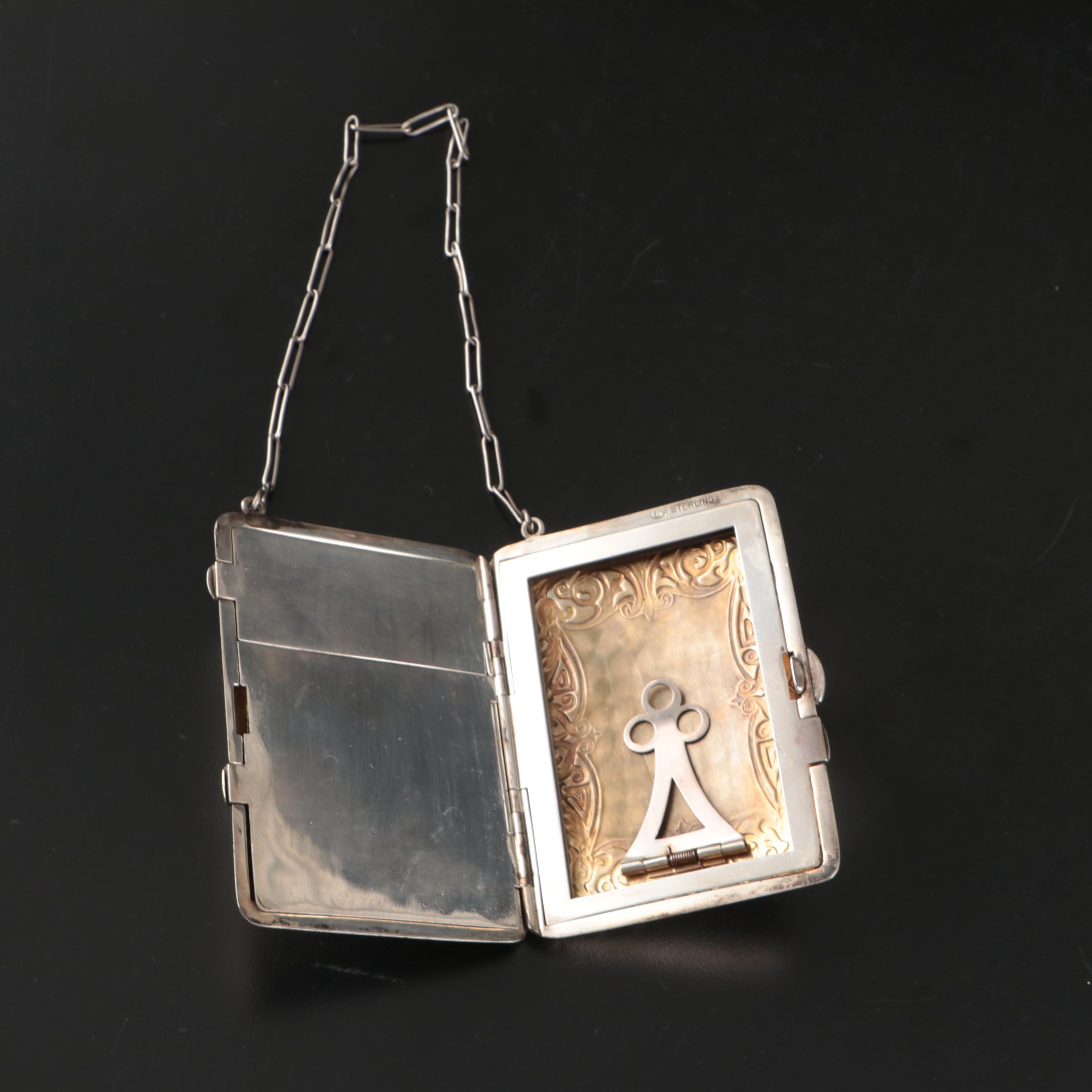 Late Victorian Style Sterling Silver Repoussé Combination Compact Purse