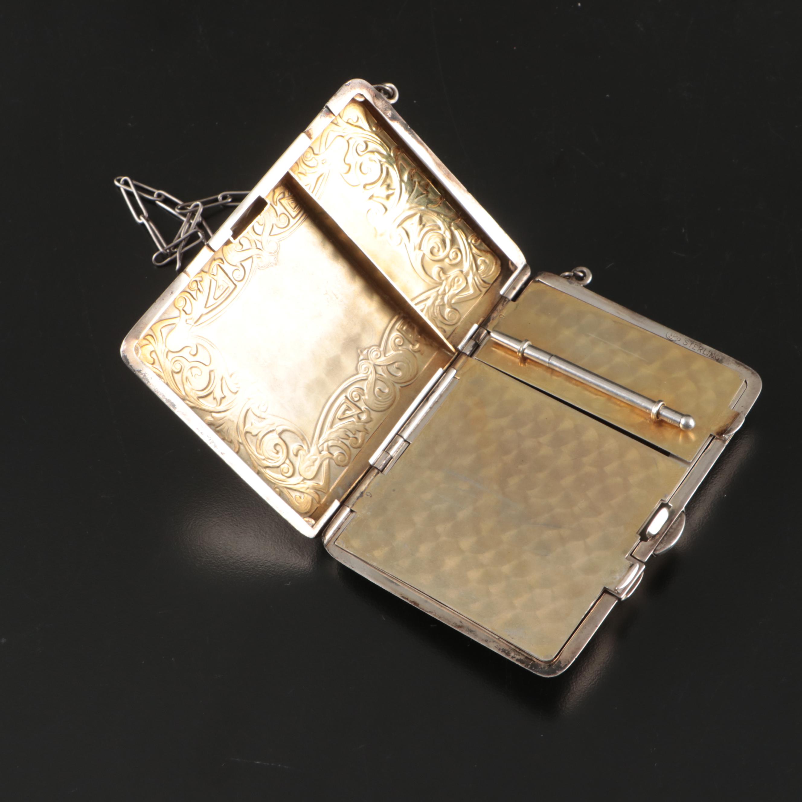 Late Victorian Style Sterling Silver Repoussé Combination Compact Purse