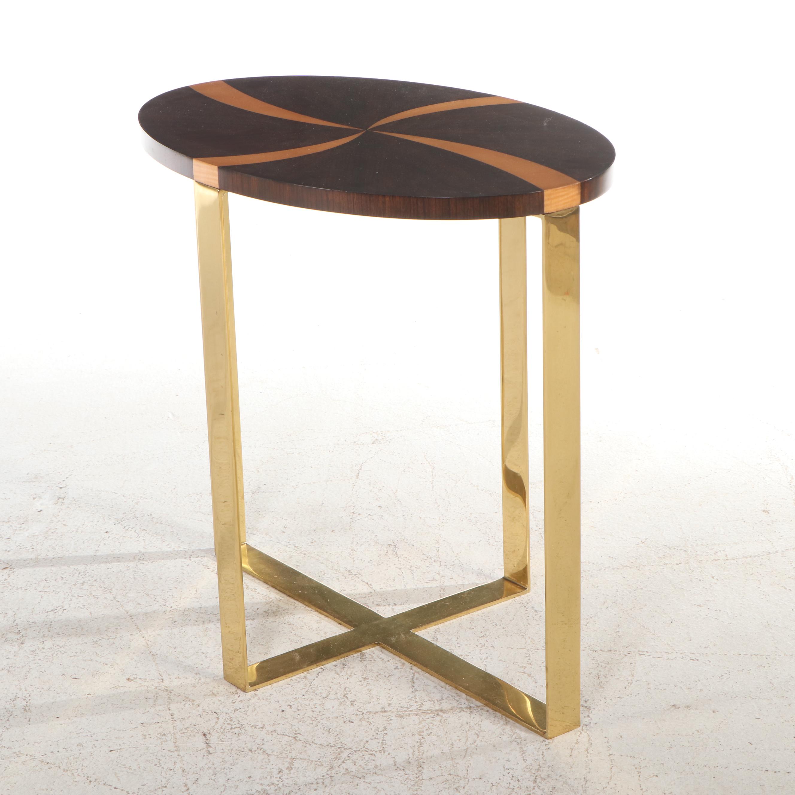 Pair of Keno Bros. for Theodore Alexander Inlaid Wood and Brass Side Tables