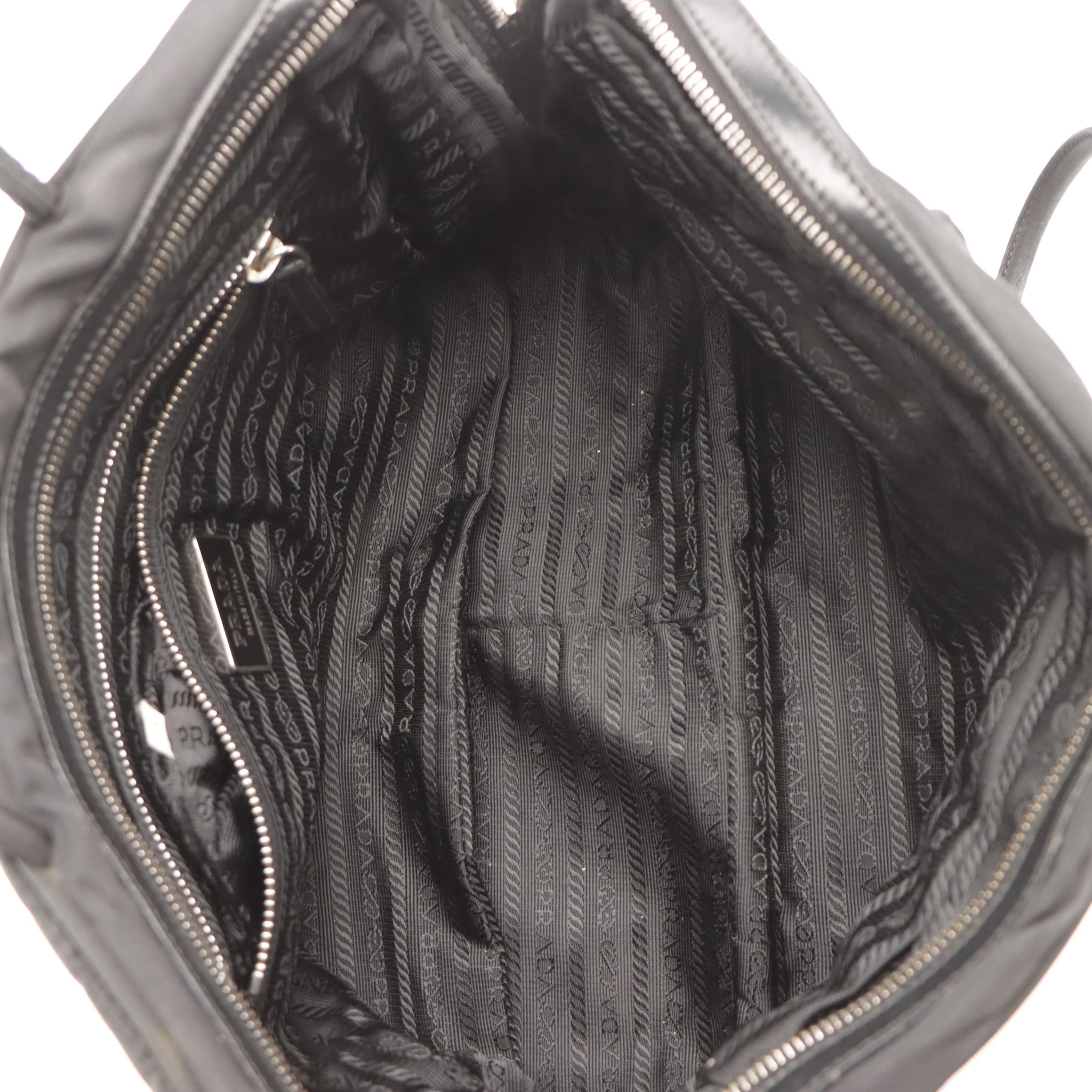 Prada Double Pocket Shoulder Bag in Black Nylon and Leather Trim